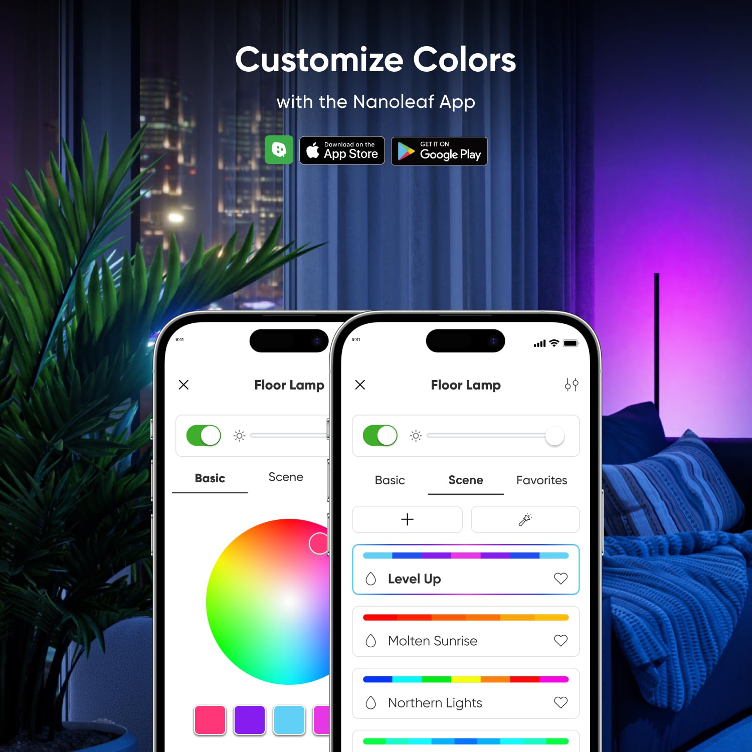 Nanoleaf Smart Floor Lamp - LED Corner Lamp, 16 Million Colors, Black, Model N7204K03-1FL, Voice Control, Music Sync, 1700lm