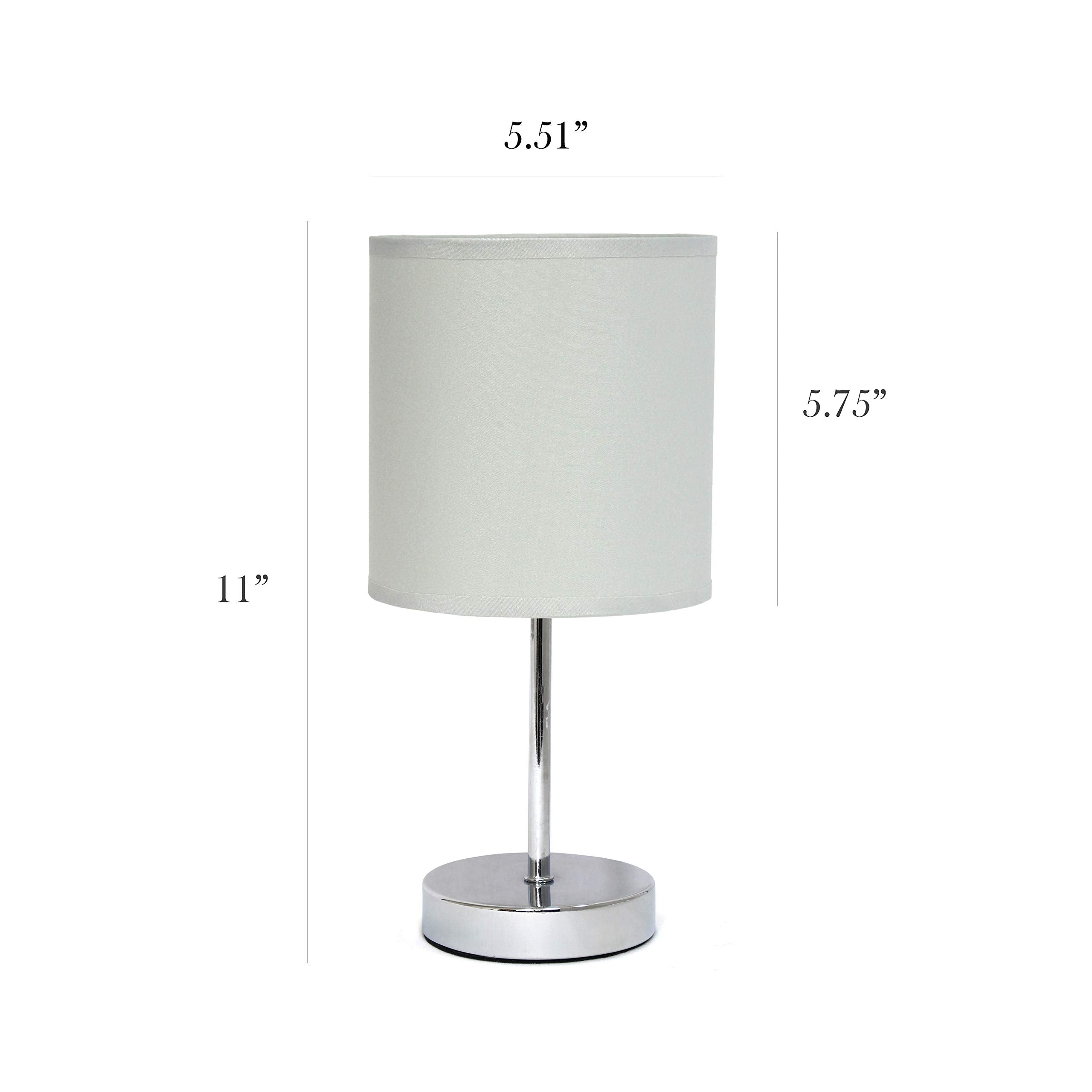 Simple Designs Lt2007-Slt-2Pk Chrome Mini Basic Table Lamp With Fabric Shade 2 Pack Set, Slate Gray