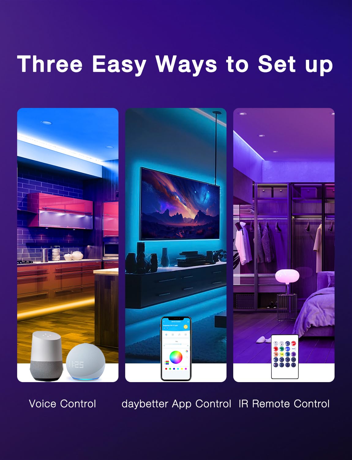 Daybetter Smart Wifi Led Strip Lights App Controlled Compatible With Alexa And Google Assistant Timer Schedule Rgb Strip Color C