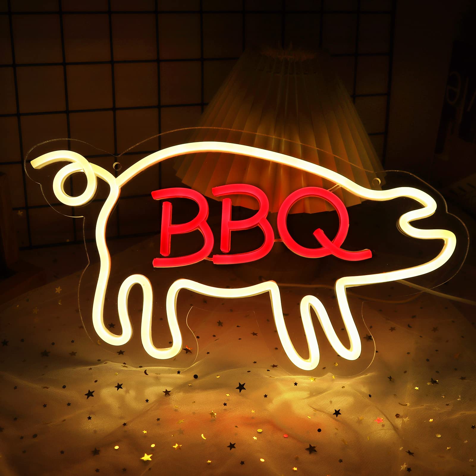 JFLLamp BBQ Neon Signs for Wall Decor Neon Lights for Bedroom Led Signs Suitable for Barbecue Restaurant Man Cave Bar Christmas Unique Gift for Lover, 5V Usb Power, 15.7 * 8.7 Inch(Warm White + Red)