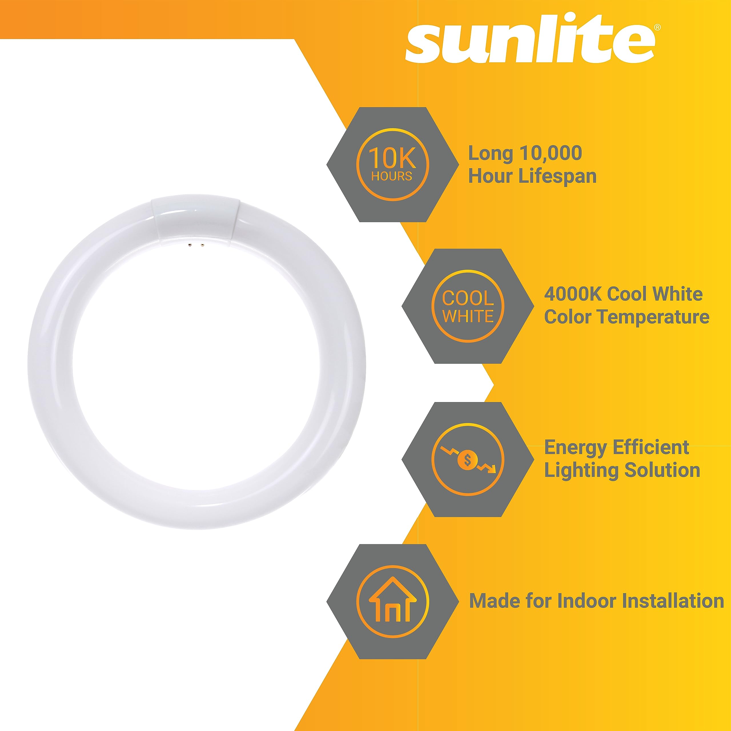 Sunlite 41316-Su Fc8T9 Circline Fluorescent Lamps, 8-Inch Size, 22 Watts, 1150 Lumens, 4-Pin Base (G10Q), 10,000 Life Hours, 41K - Cool White