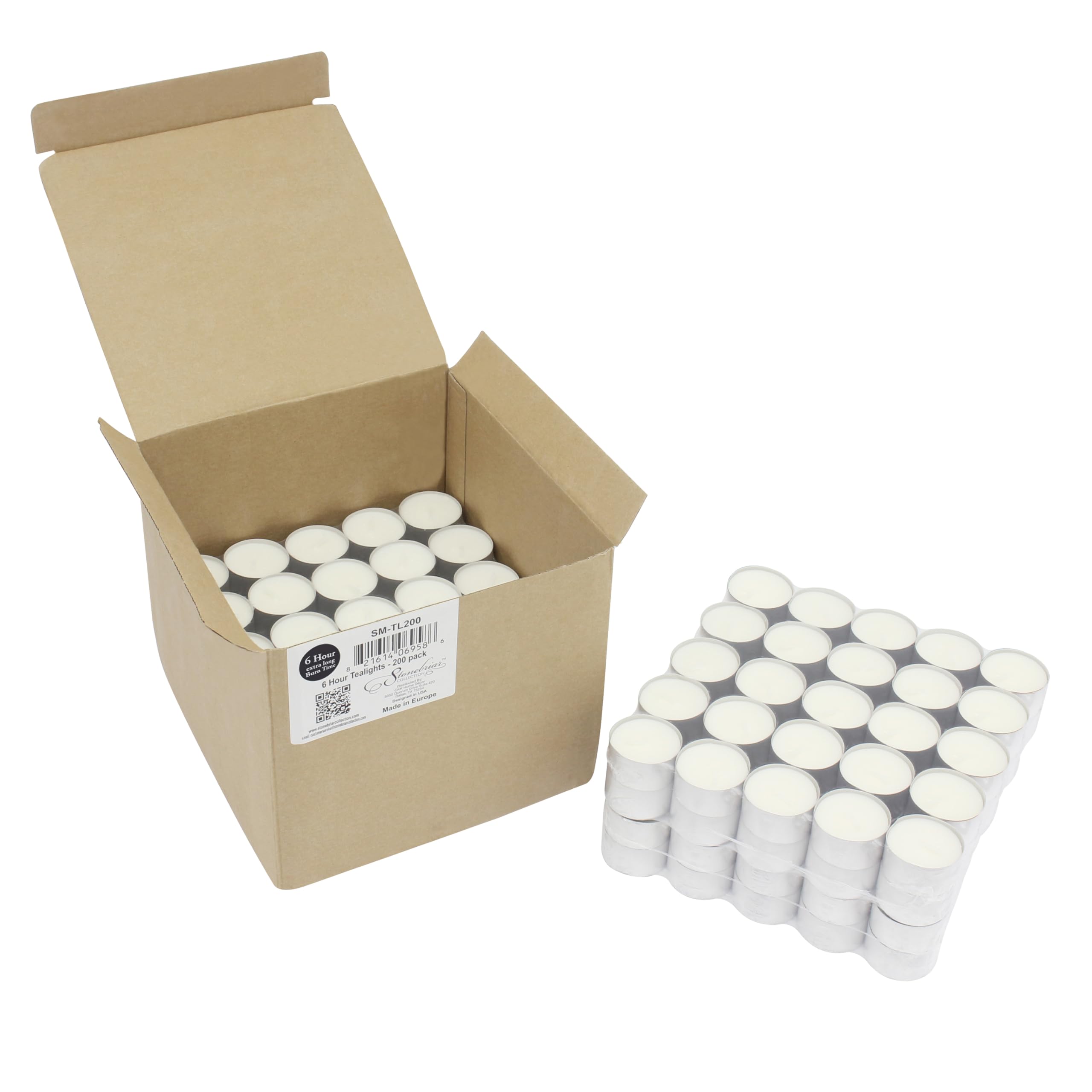 Stonebriar 200 Count White Unscented Smokeless Long Burning Tea Light Candles With 6-7 Hour Burn Time