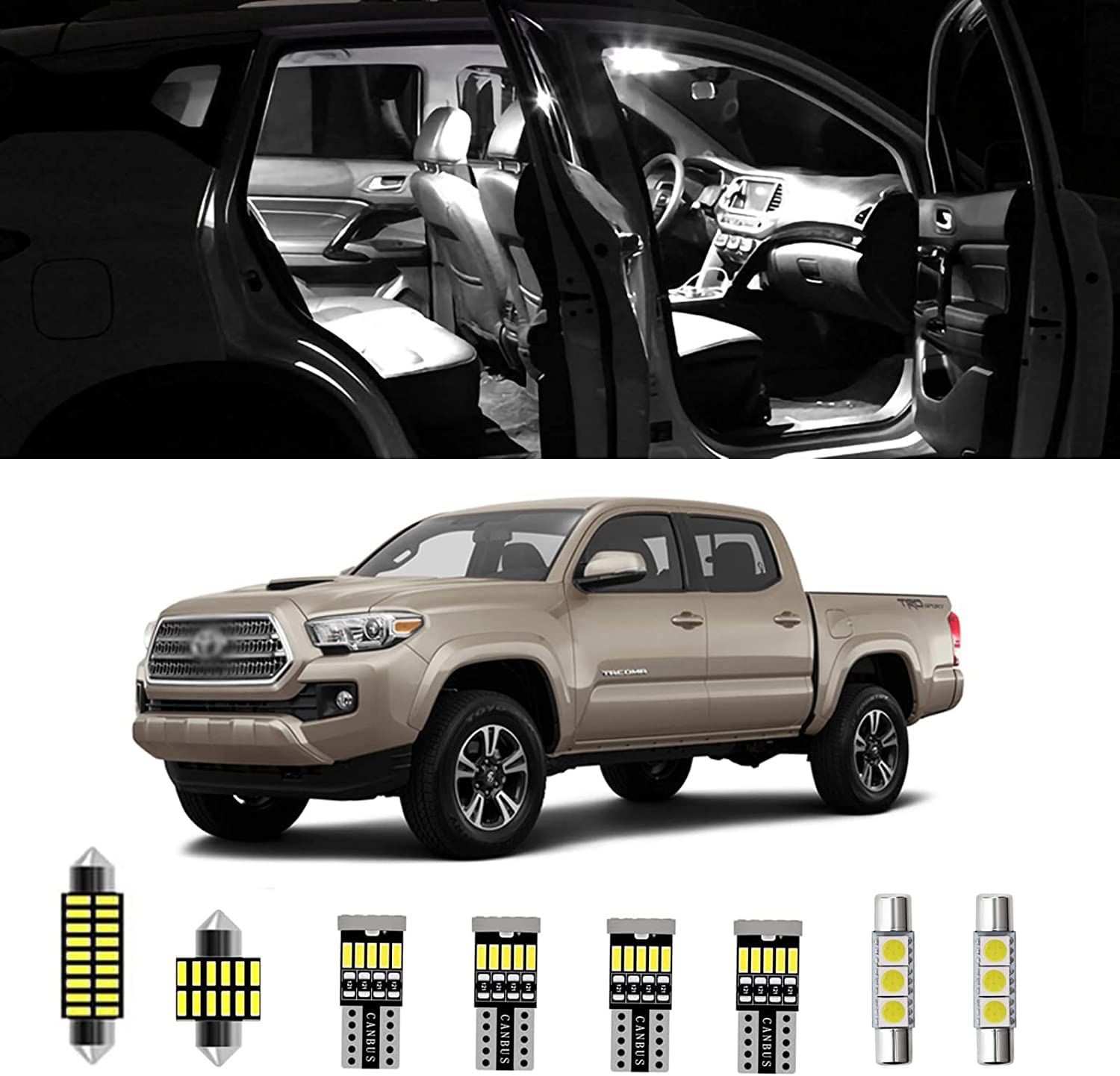 10Pcs Tacoma Interior Led Lights Kit Super Bright Led Map Dome Light Bulbs For Toyota Tacoma 2005 2006 2007 2008 2009 2010 2011