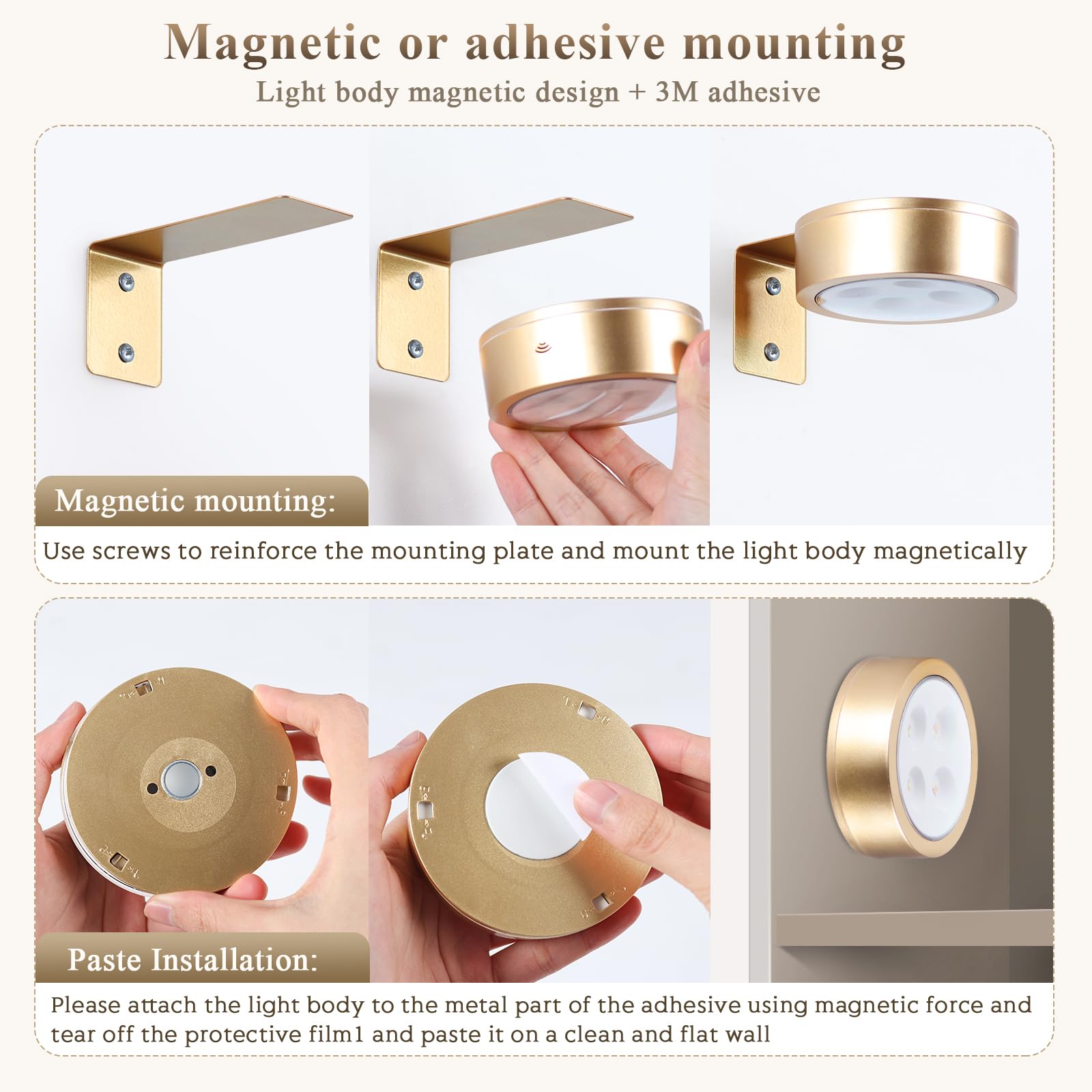 KELUOLY Picture Light 2-Pack, Battery Operated, Dimmable with Remote, Gold, Model BQ3S-2J