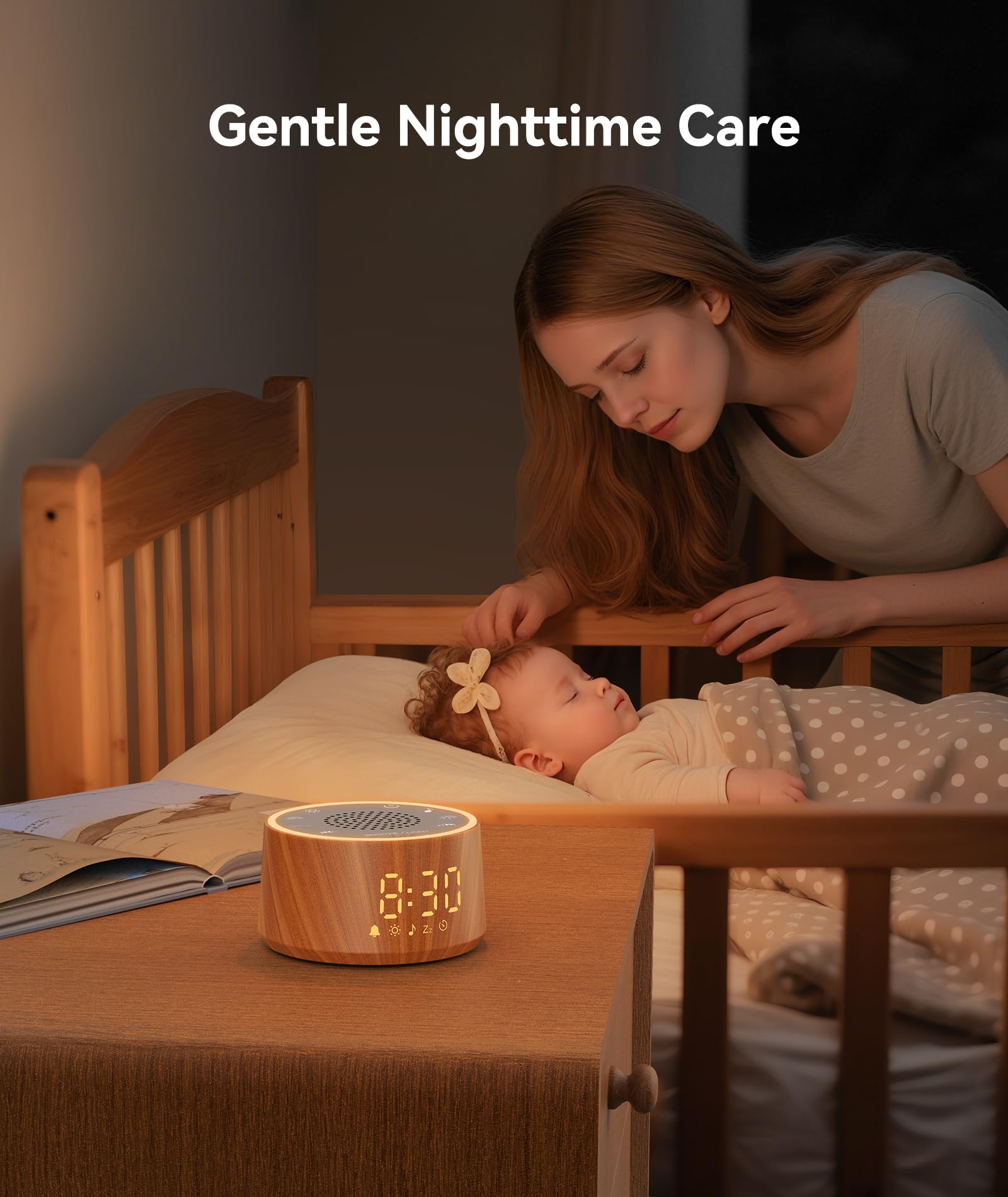 Dreamegg Baby Sound Machine With Nursery Lamp  25 Soothing Sounds  Alarm Clock  Dimmable Night Light  White Noise Machine For Sleep Sound Machine  Baby Shower Gifts Must Haves  Wood