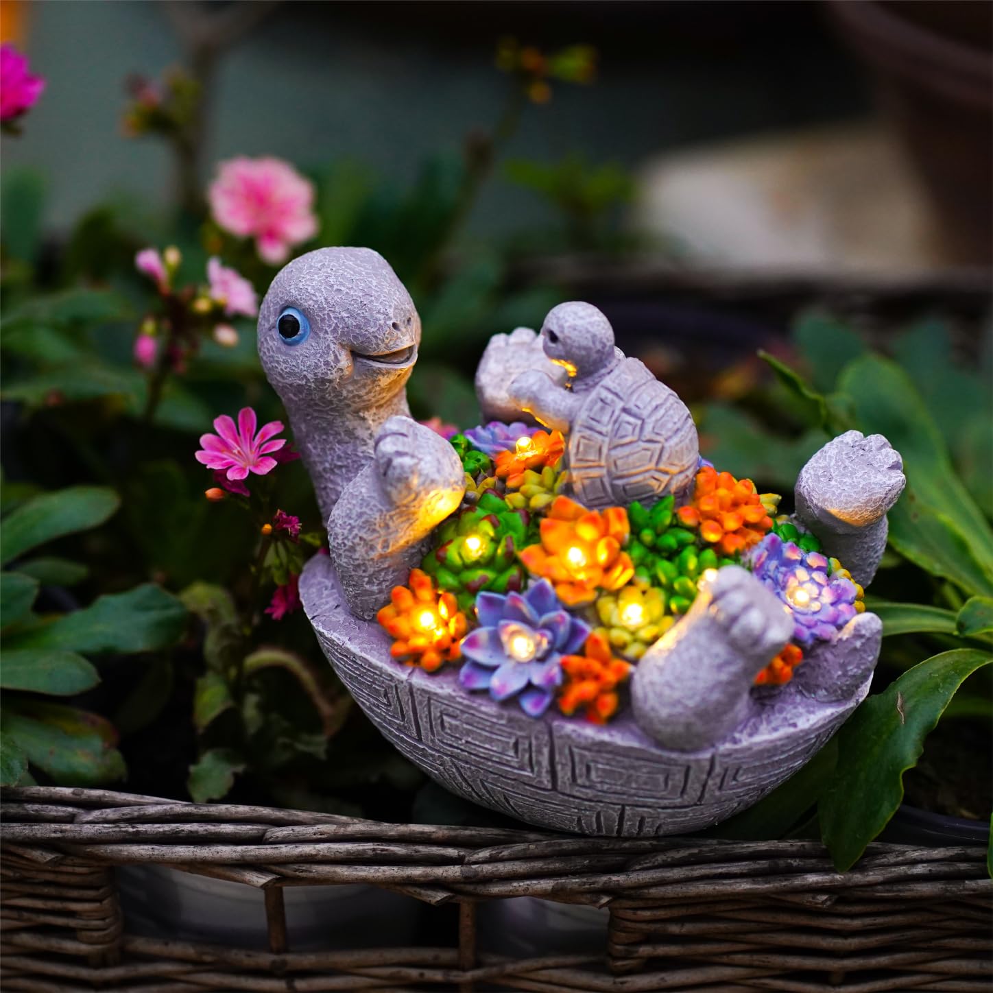 Pohabery Solar Turtle Figurines - Cute Resin Garden Decor With 8 Led Lights For Patio & Yard