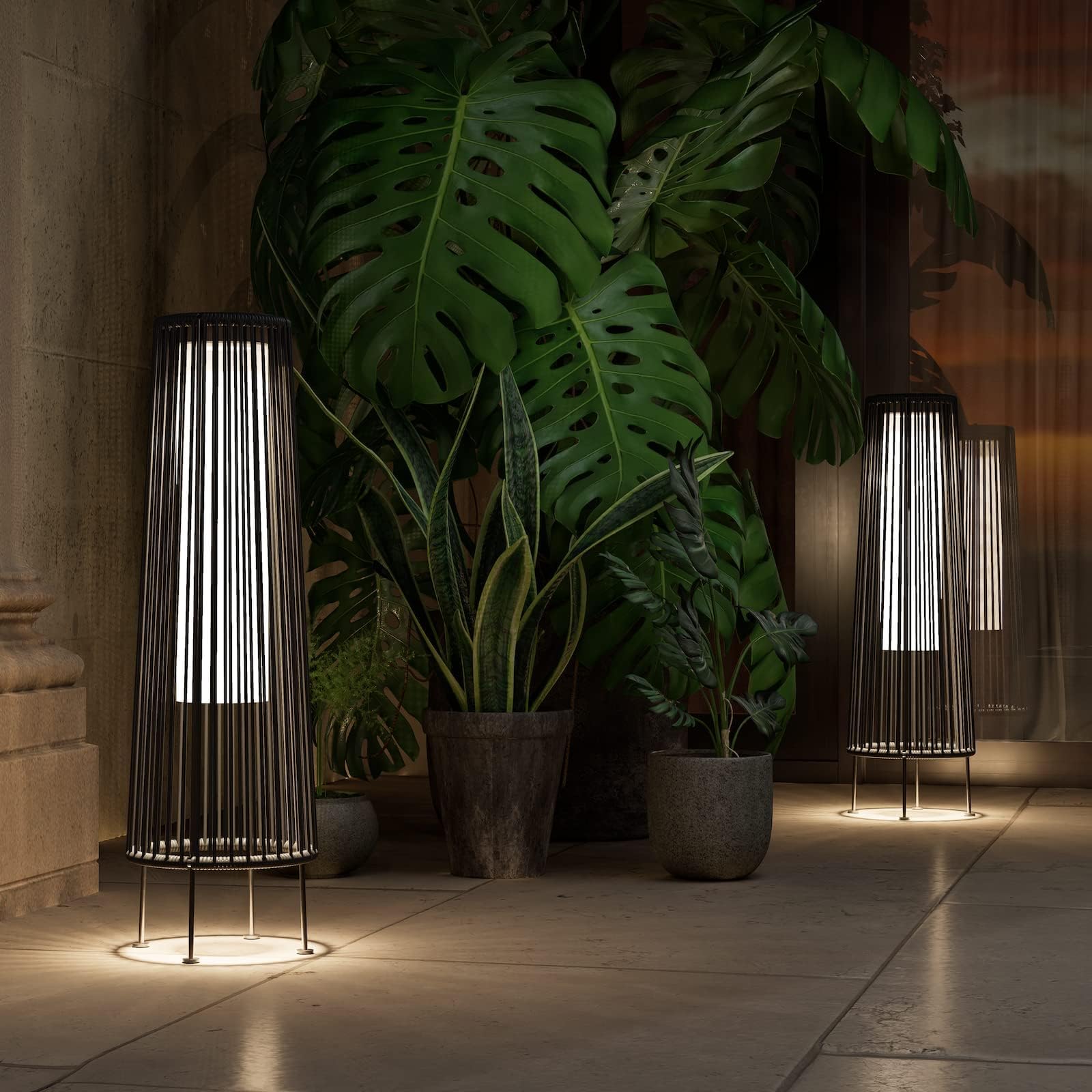 Grand patio Solar Floor Lamp 2-Pack, Waterproof Wicker Outdoor Light, Gray