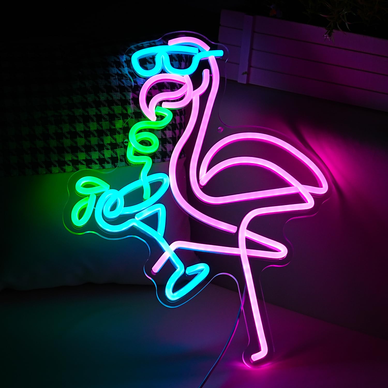 Flamingos Drink Neon Sign Led Cocktail Light Up Sign For Wall Decor Dimmable Usb Powered Animal Neon Light For Living Room Kids Room Bar Art Wall Decor (16.7 * 12.8In)