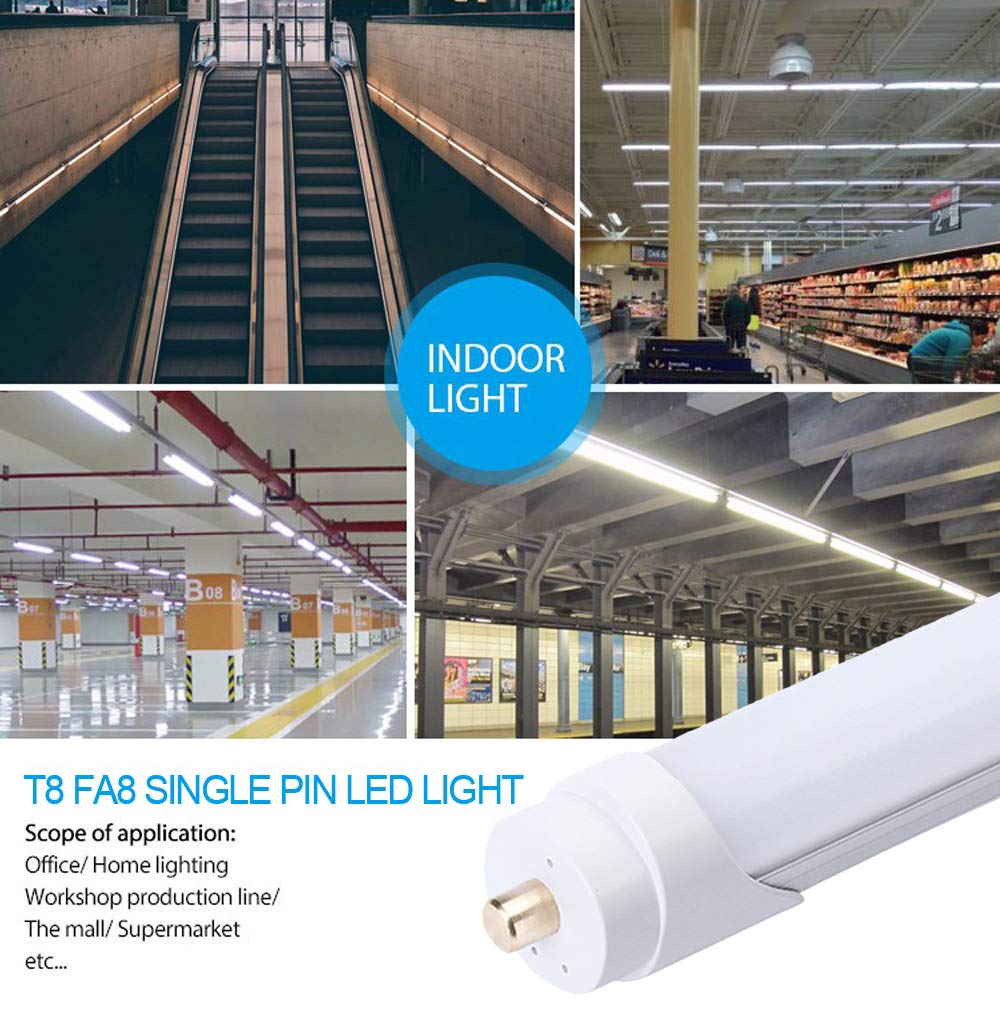 Ligheart 45W 8Ft Led Tube Light, T8 T10 T12 Single Pin (Fa8), 6000K Cold White, Ballast Bypass Direct Wire, Frosted Cover, Repla