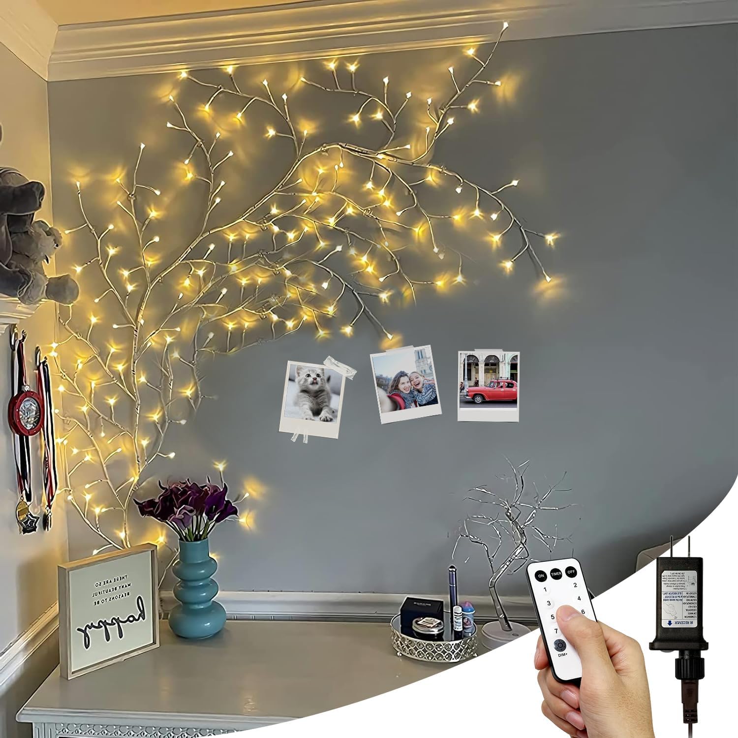 NIDISETPJAS 2pcs Enchanted Willow Vine Lights with Remote, 18 Branches, 144 LEDs, White Color, Model JT-EL/FC045V0800