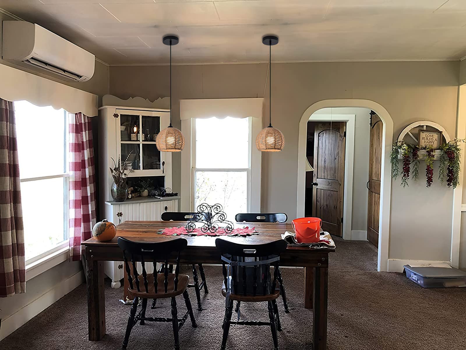 Ayshwilldec Boho Woven Pendant Light - Rustic Hemp Rope Chandelier For Dining Room & Kitchen