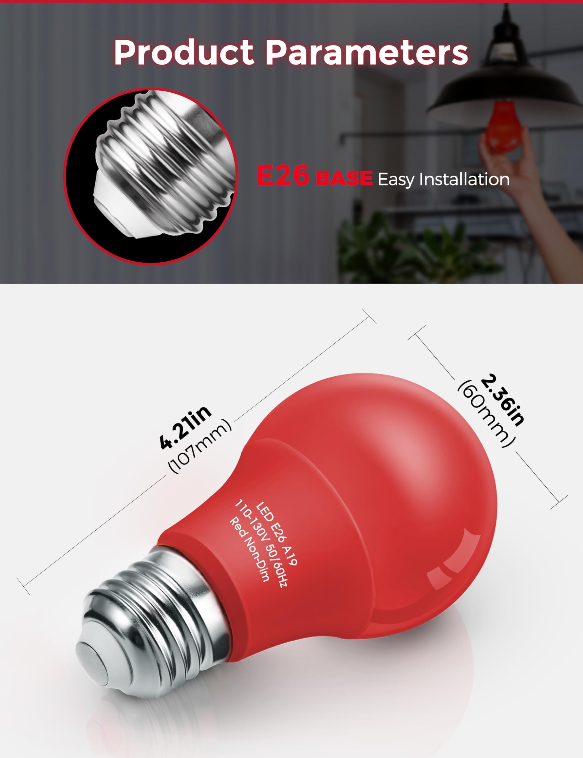 Doresshop Red Liight Bulbs  A19 Led Christmas Light Bulbs  9W (60 Watt Equivalent) E26 Light Bulbs 720Lm Red Bulbs Outdoor For Halloween Christmas Lighting  Porch  Non-Dimmable  2 Pack