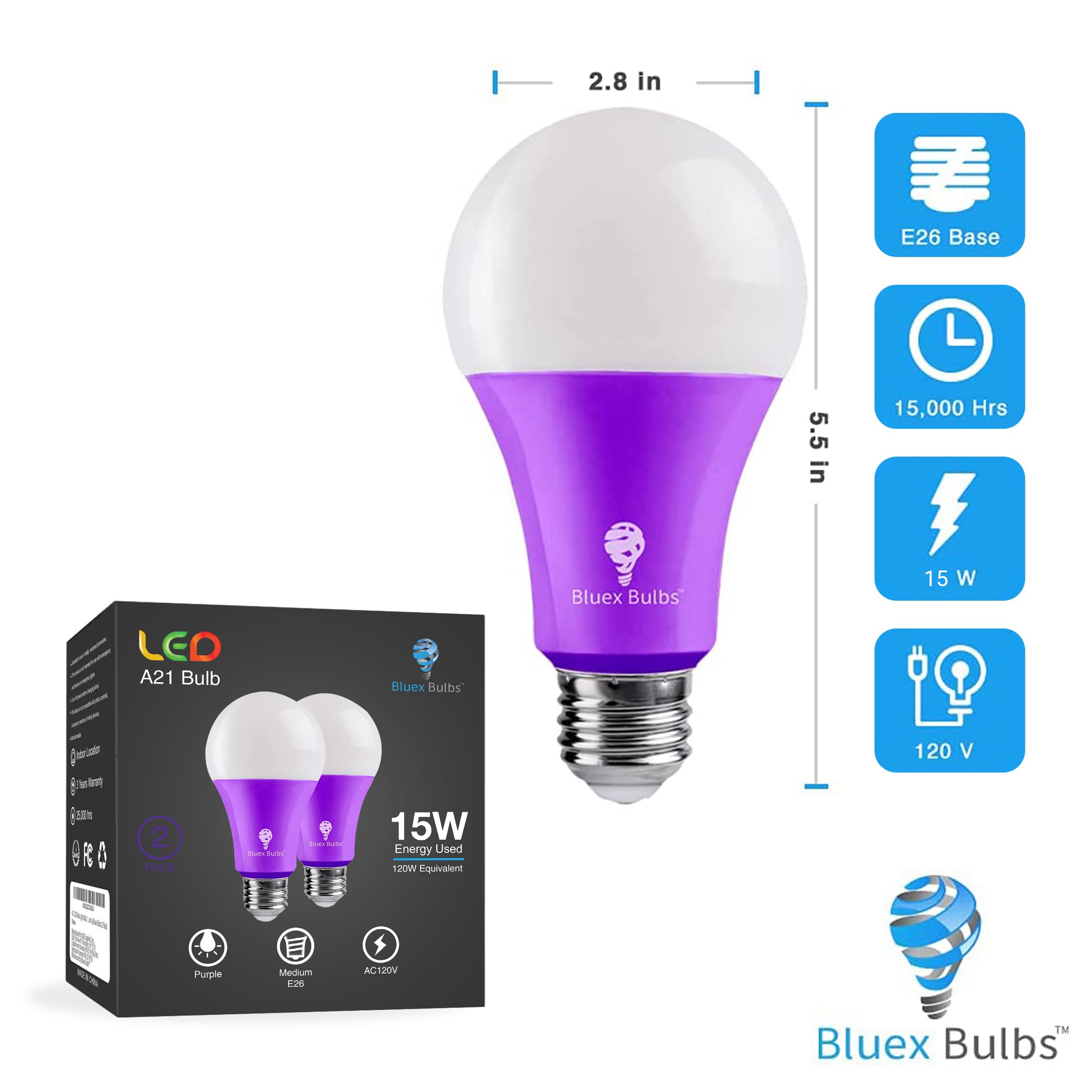 4 Pack Bluex Led A21 Purple Orange Light Bulbs - 15W (120Watt Equivalent) - E26 Base Purple Orange Led Party Decoration, Porch,