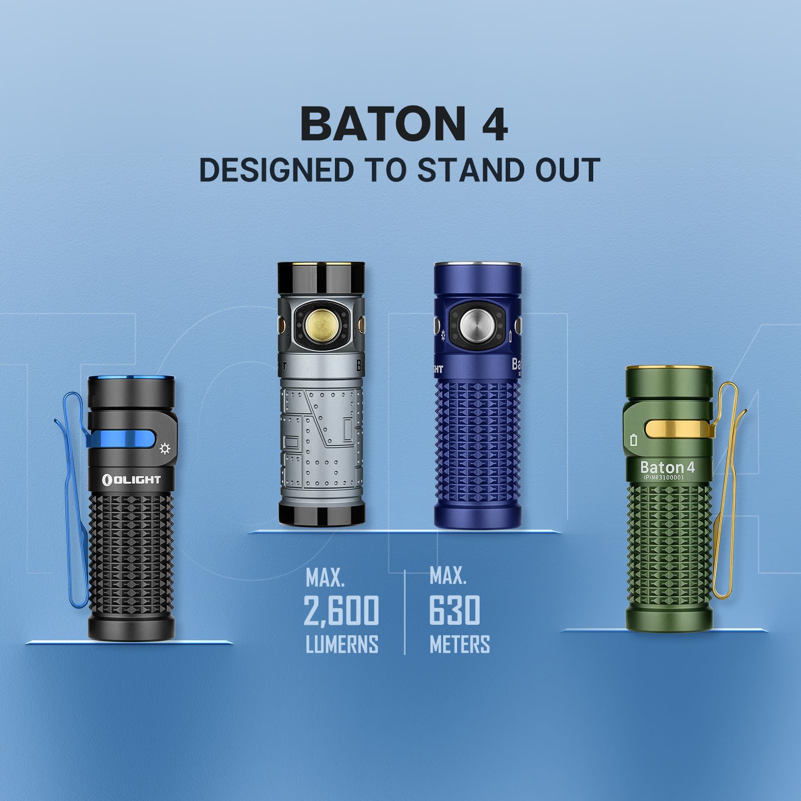 Olight Baton 4 Rechargeable Edc Flashlight, Led Light 1300 Lumens With Magnetic Charging Cable, Ipx8 Waterproof For Home, Campin