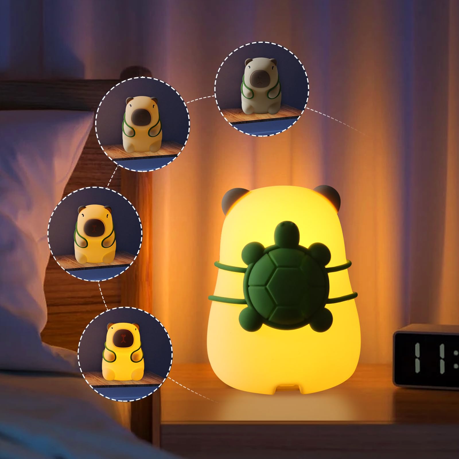 YSCYQ Capybara Night Light for Kids - Adjustable 3 Brightness Levels & 7 RGB Colors, Squishy Animal Decor & Portable Charging To