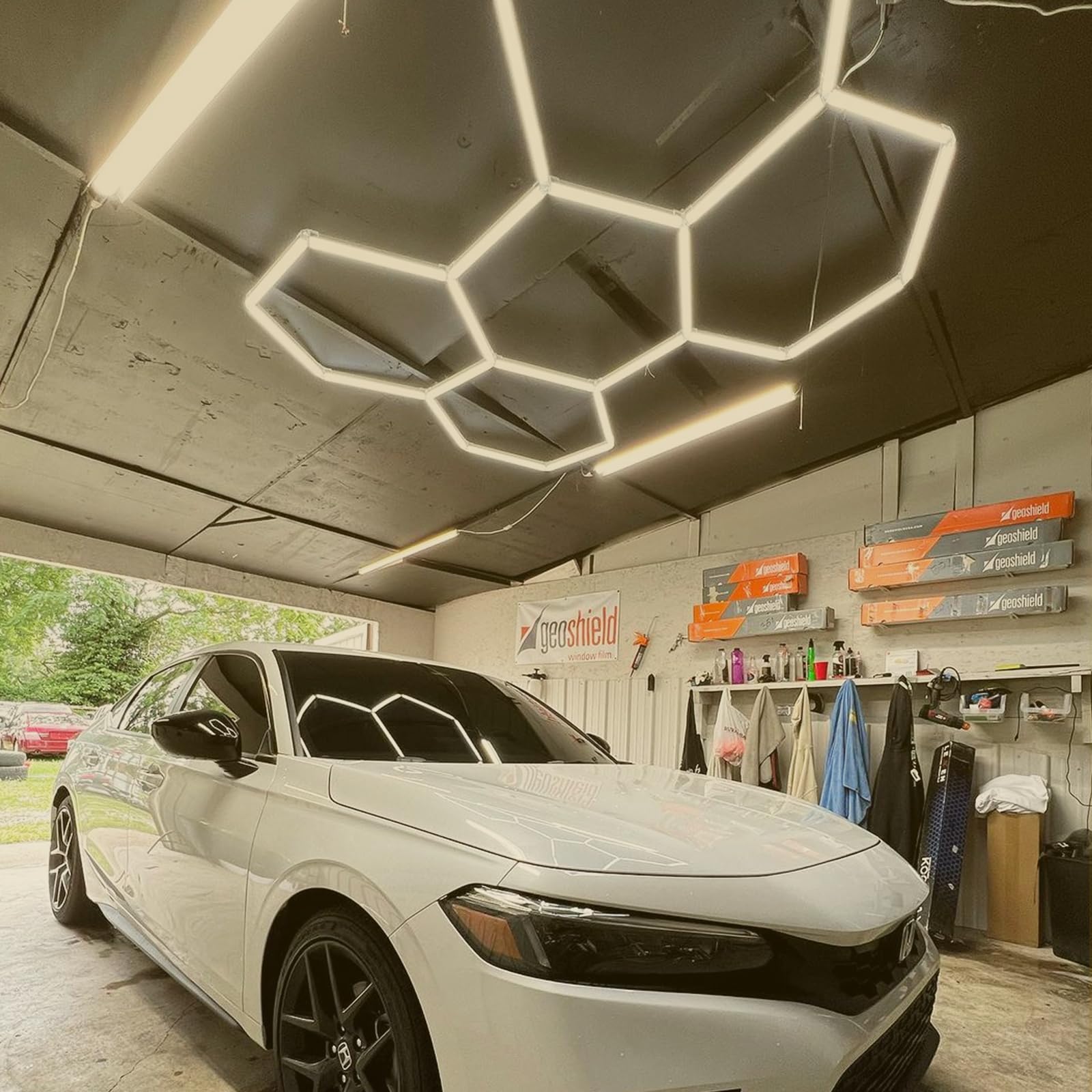 Goslarlit Dimmable 26Pack Hexagon Garage Light 6500K/4000K/3000K 3 Color Temperature Hexagon Light Led Lighting For Garage Gym Barber Auto Detailing Shop