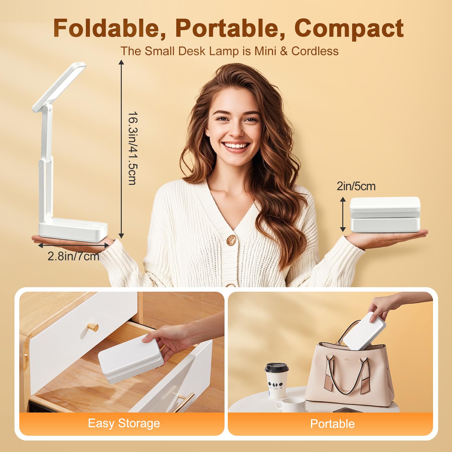 COOLNIGHT Desk Lamp Mini Light, 3600mAh, Dimmable, Wireless, Portable, White, Model WH-C30