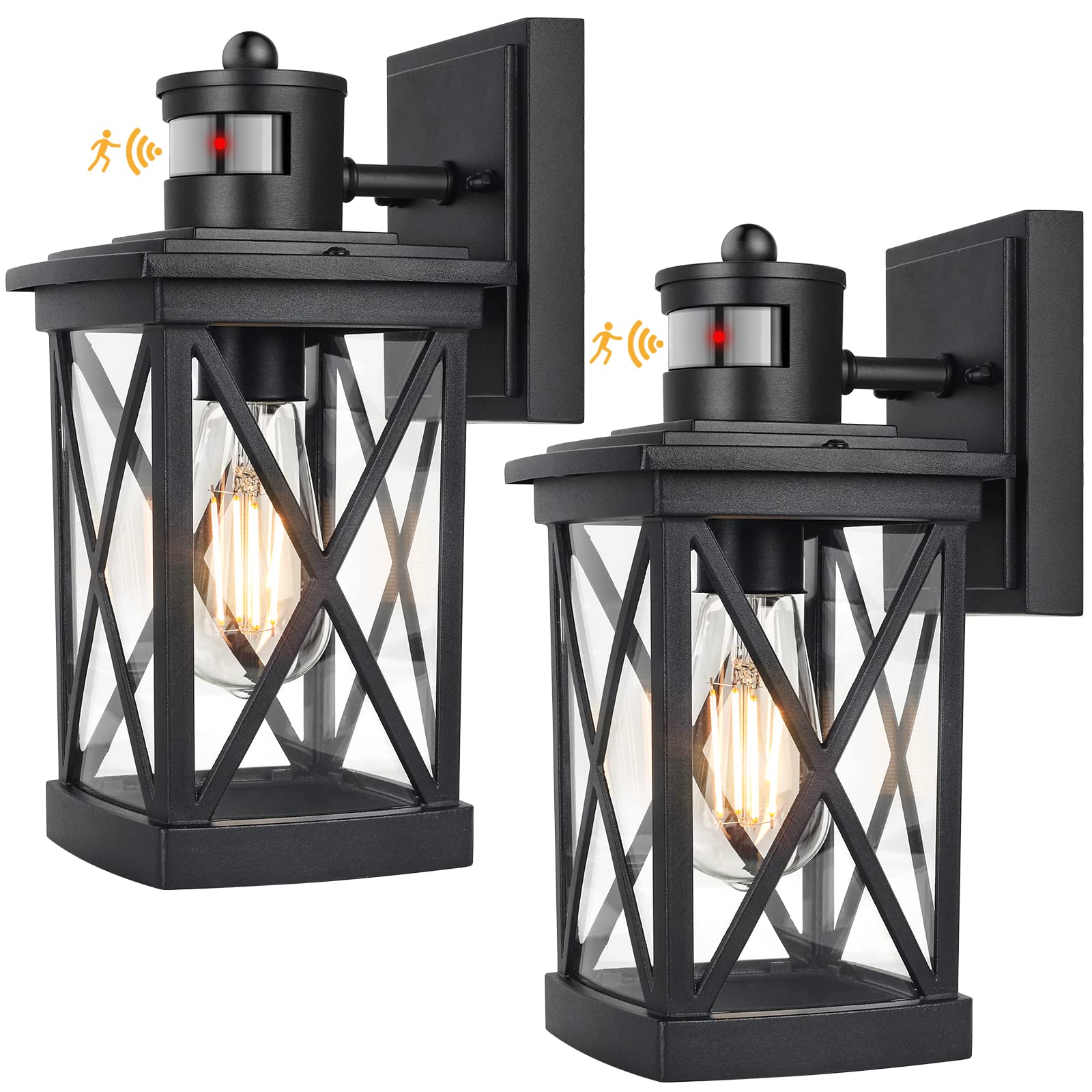 Tobusa 2-Pack Motion Sensor Outdoor Wall Lights, Dusk To Dawn Led Sconce, Waterproof Black