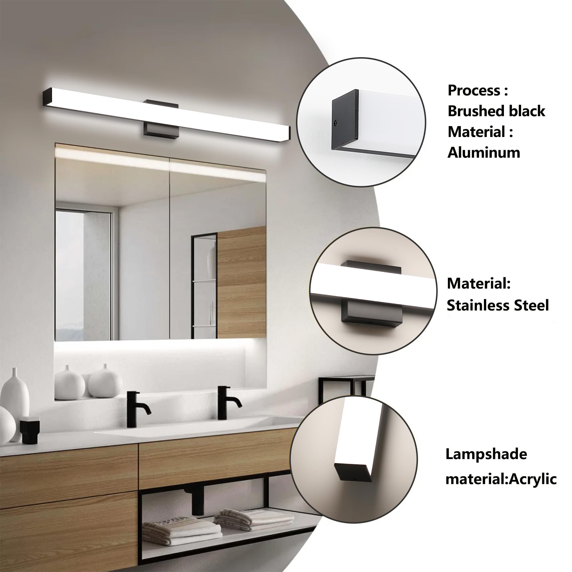 YHTlaeh Bathroom Vanity Light Brushed Black LED 31.5in 24W 4000K Dimmable Wall Bar Lighting Fixture