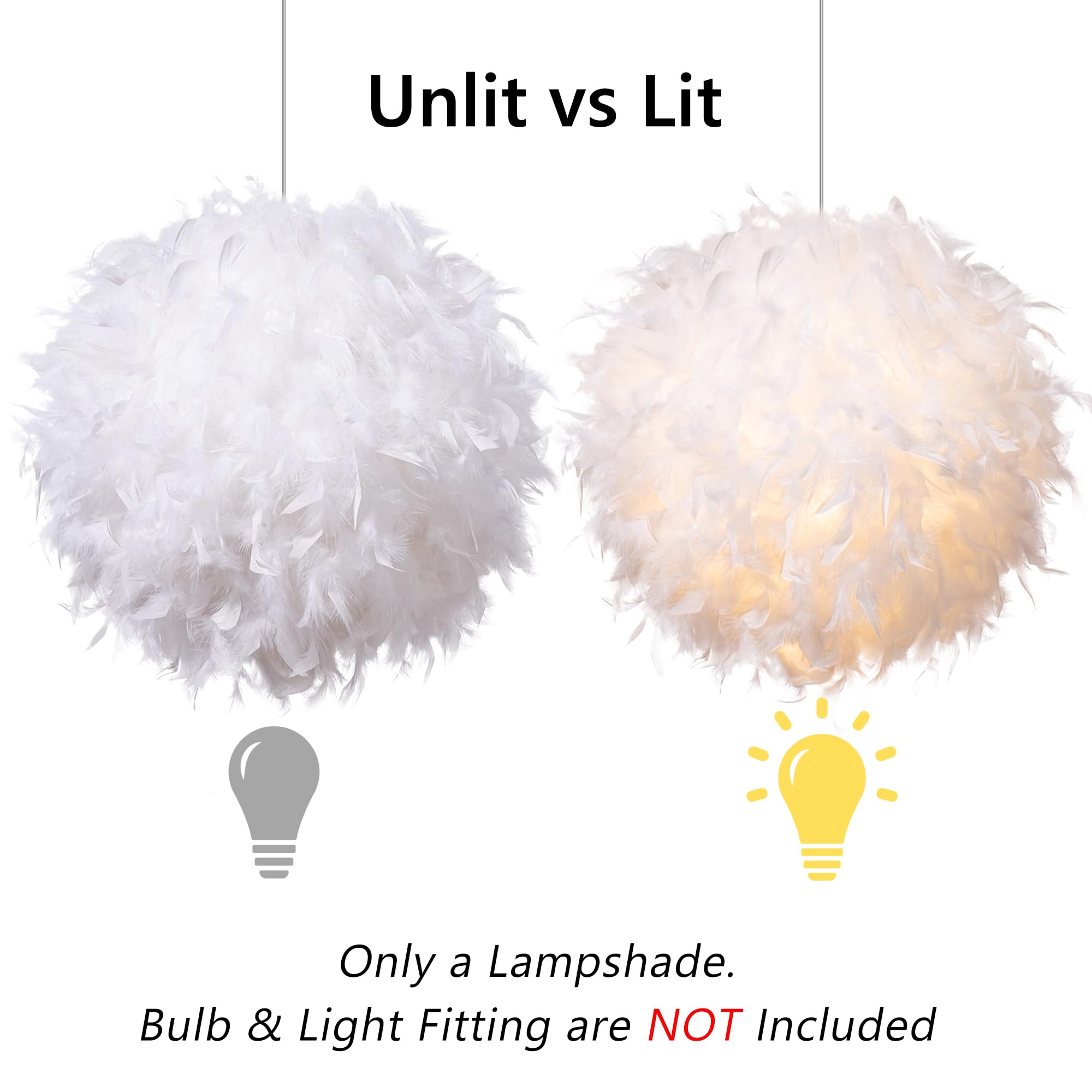 Waneway 19.7 inches Feather Lamp Shade for Ceiling Pendant Light, Lampshade for Table Lamp and Floor Lamp for Living Room, Bedro