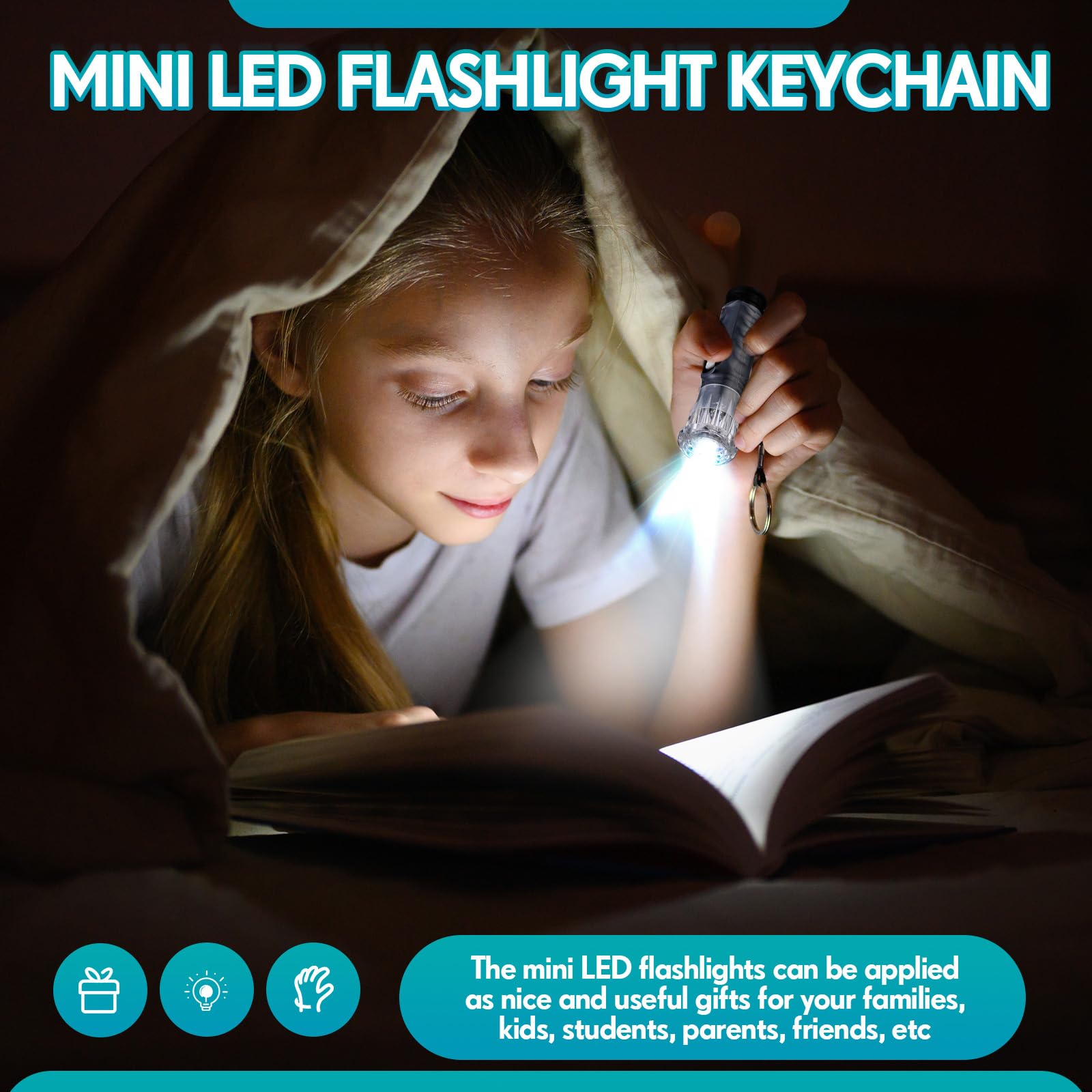 Jexine Mini Flashlight Keychain - 100 Pcs Assorted Colors, LED, Small, Black, Model BW-Jexine-4004, Perfect for Hiking and Parties