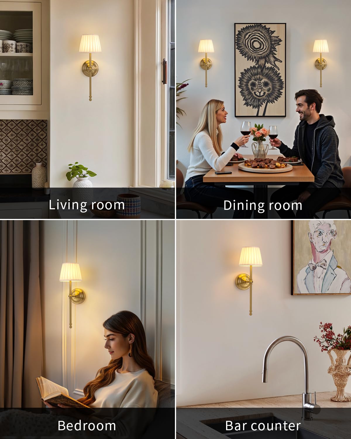 KDG Cordless Wall Sconces Set of 2, Rechargeable LED Fabric Lamps, Gold & Beige, Model AMZ-TBL-034, Perfect for Living Room & Bedroom