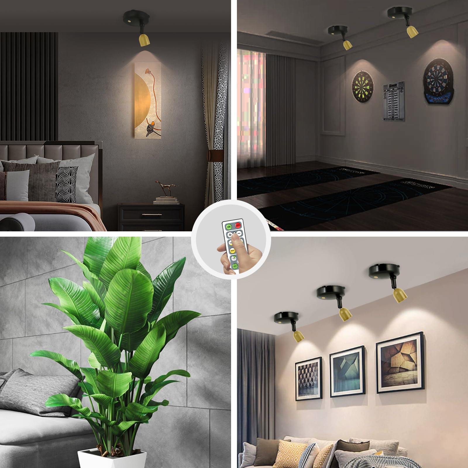 Kanesiki Cordless Spotlight Battery Powered, Dimmable Accent Up Light With Remote, Indoor Led Display Lighting For Picture Photo