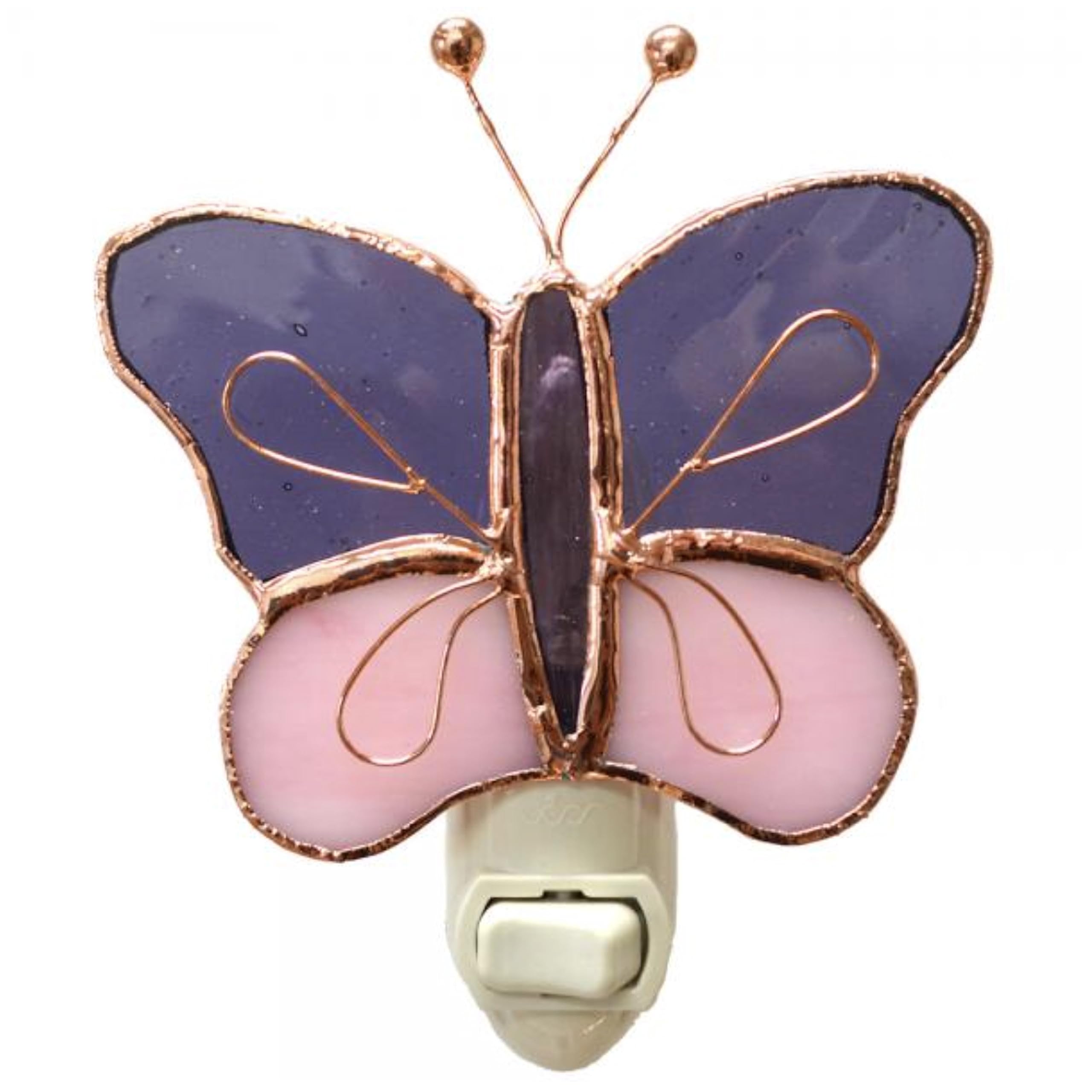 Gift Essentials Pink and Purple Butterfly Plug in Night Light - Stained Glass Nightlight with On/Off Rocker Switch - Includes On