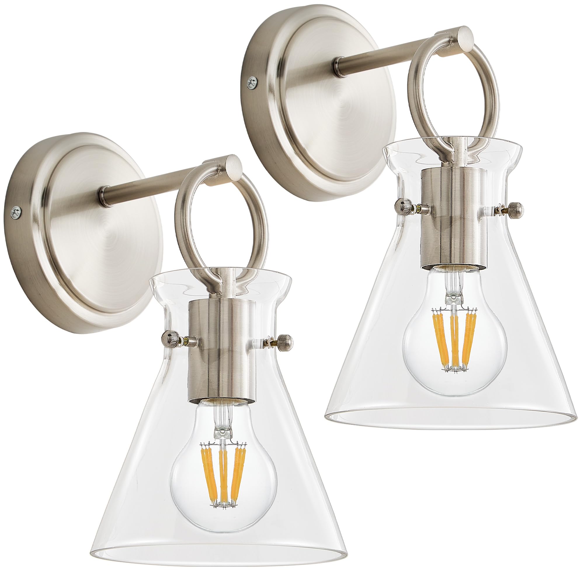 Gednbo Modern Wall Sconces 2 Pack, Brushed Nickel, Metal, Hardwired, 6 Inch Clear Glass Shade for Bathroom, Bedroom, Living Room