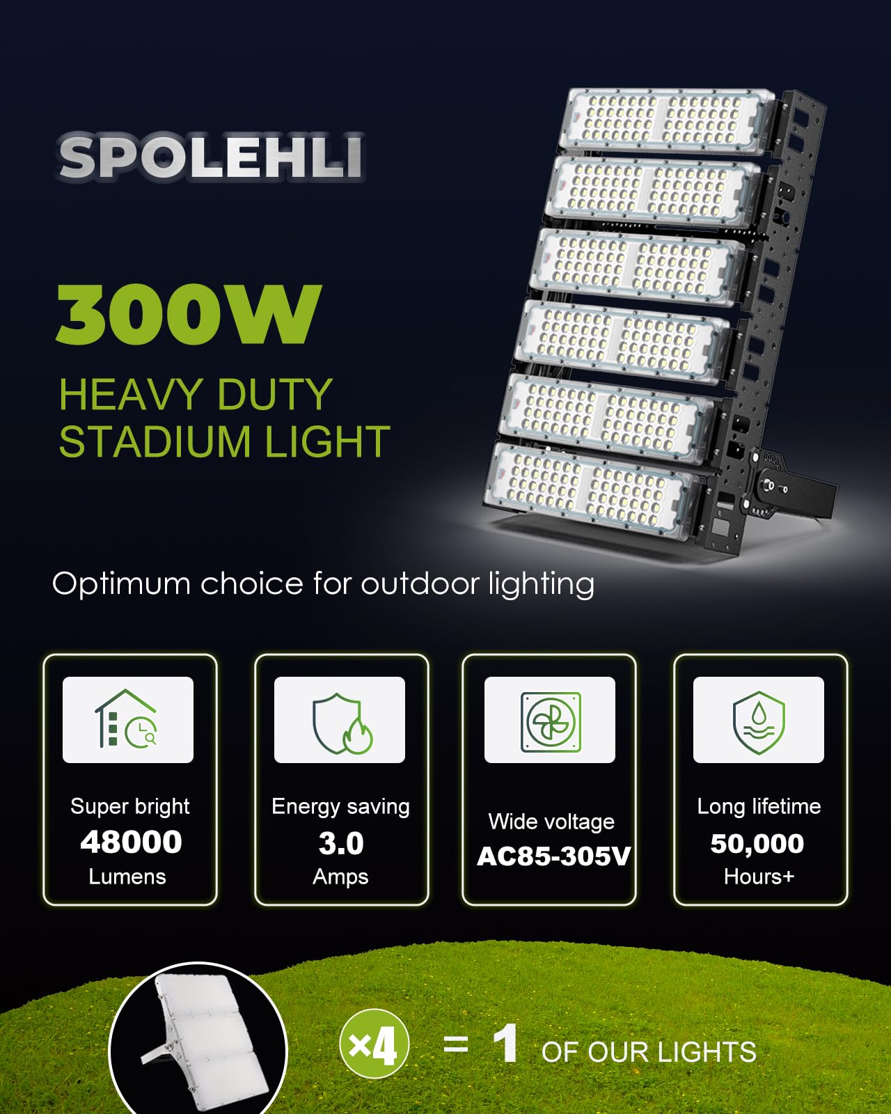 Spolehli 2000W Led Stadium Flood Lights 48000Lm Ip66 Waterproof 6500K Daylight Black