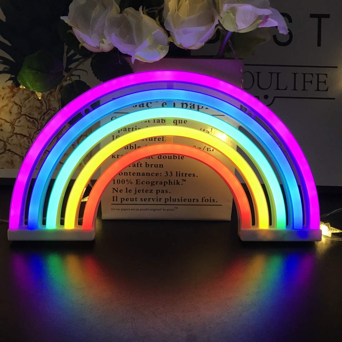QiaoFei Rainbow Neon Light Sign LED Lamp for Kids, Battery/USB Operated, Colorful Wall Decor, Model QFLIGHT19030712