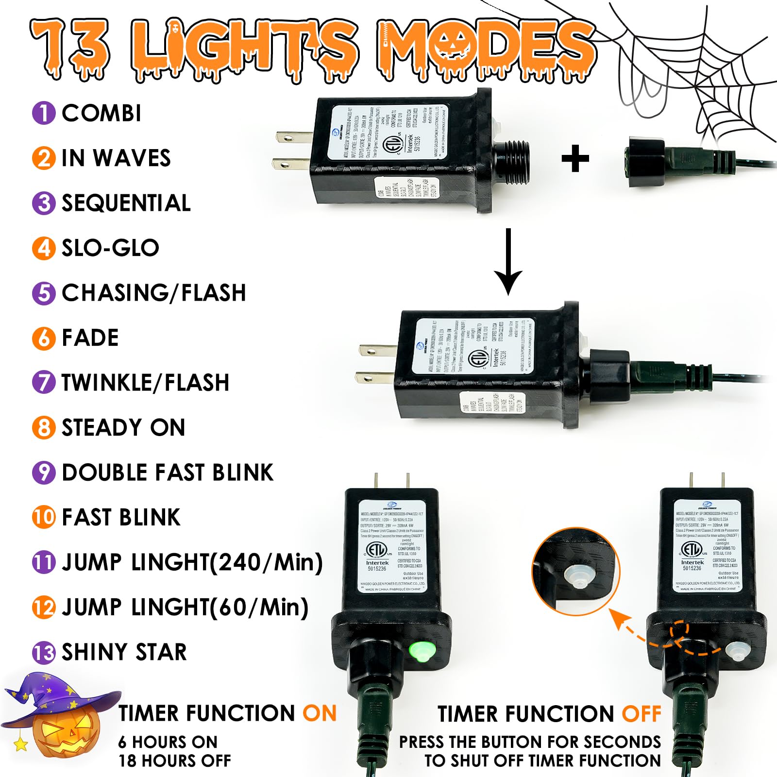 Connectable Purple And Green Halloween Lights, 2Pack 164Ft 400Led 13 Modes String Lights Plug In, Twinkle Light With Timer Indoo
