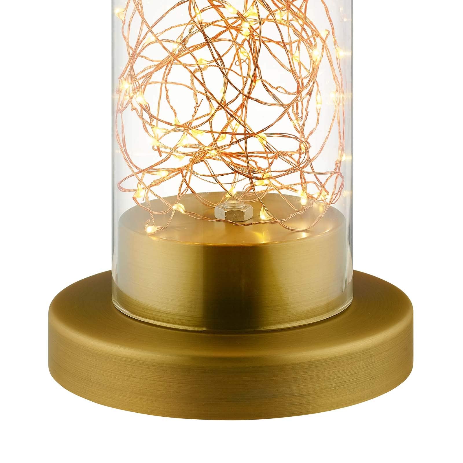 Modway Adore Cylindrical Shaped Clear Glass and Brass Bedside Lamp, Desk Lamp or Table Lamp