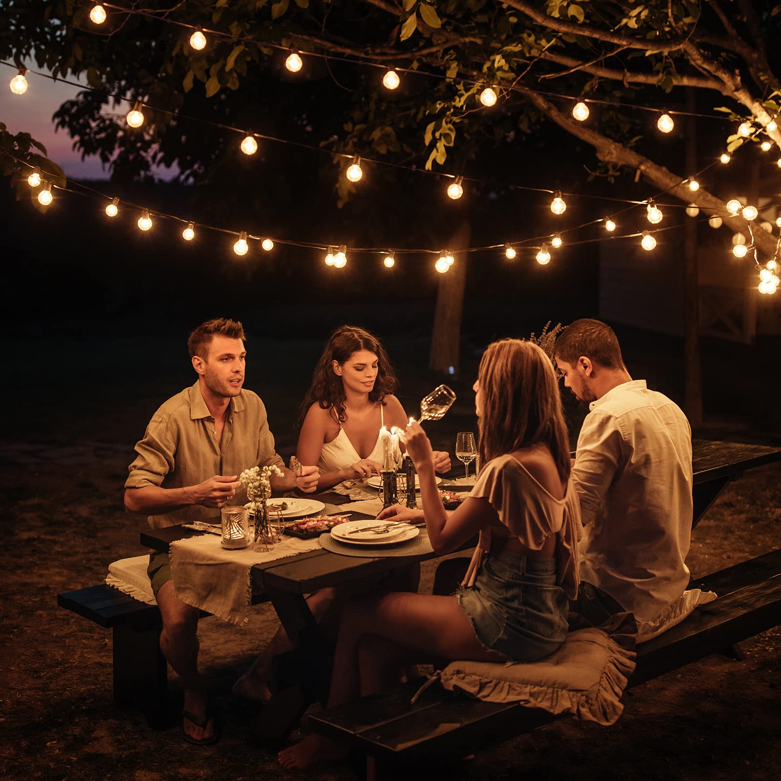 Mlambert 100Ft(2X50Ft) Outdoor String Lights, G40 Globe Patio Lights With 50+4 Waterproof Hanging Led Bulbs For Balcony Gazebo D