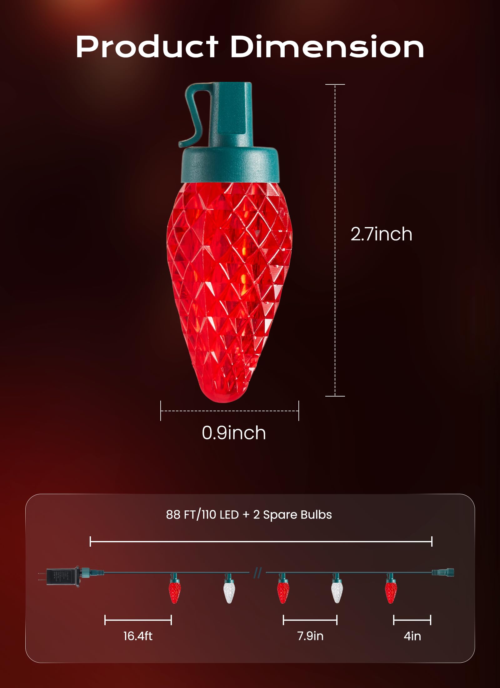 C9 Outdoor Christmas Lights  72 Ft 110 Led C9 String Lights  8 Modes & Timer Extendable Waterproof For Christmas Tree Indoor Outdoor Roofline Patio Outside Garden Backyard Xmas Decor  Red White 2 Pack