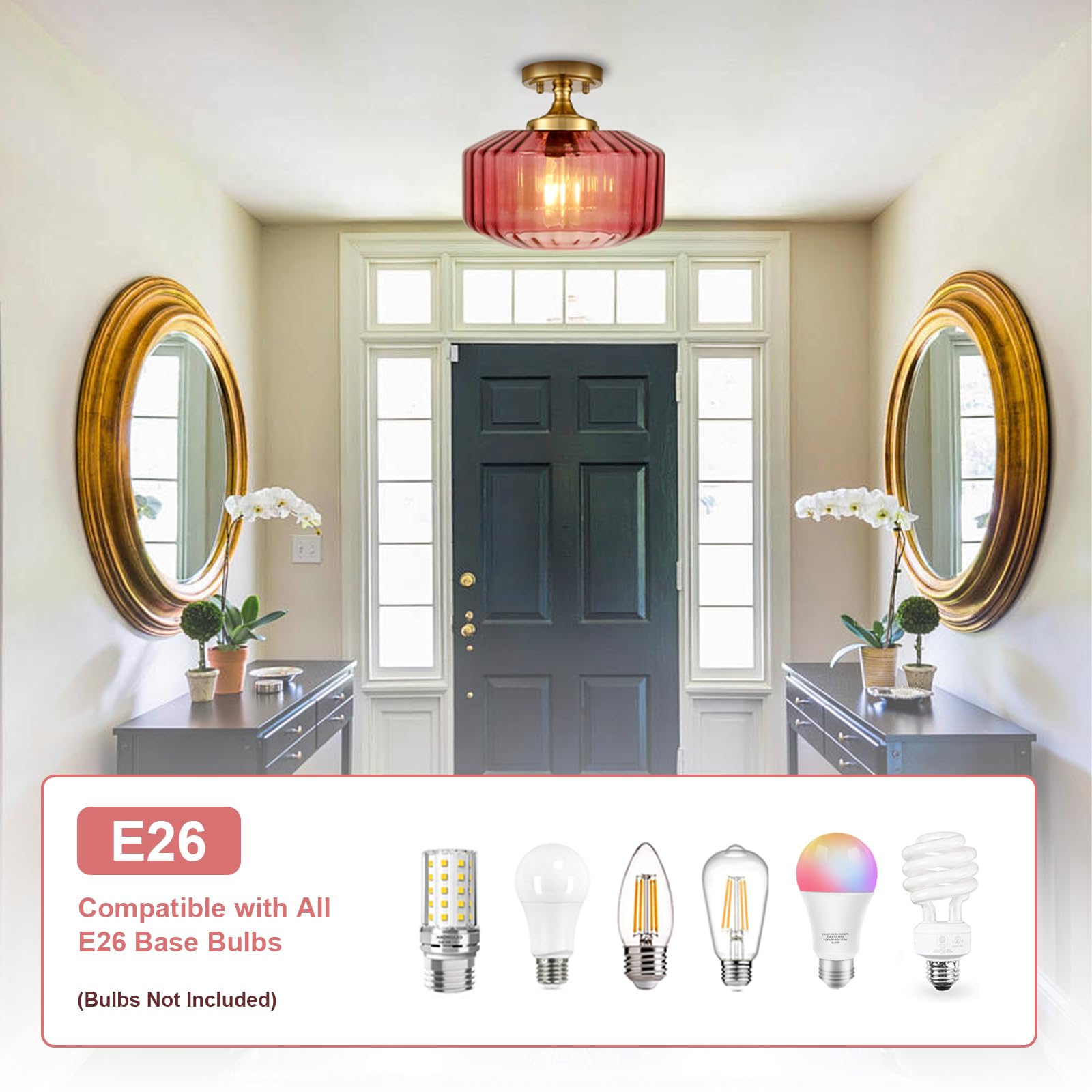 Qepeety 2 Pack Ceiling Light Gold Modern Ceiling Light Fixtures With Purple Glass Shade  Indoor Globe Flush Mount Lighting For Hallway  Kitchen  Entryway  Bulb Not Included