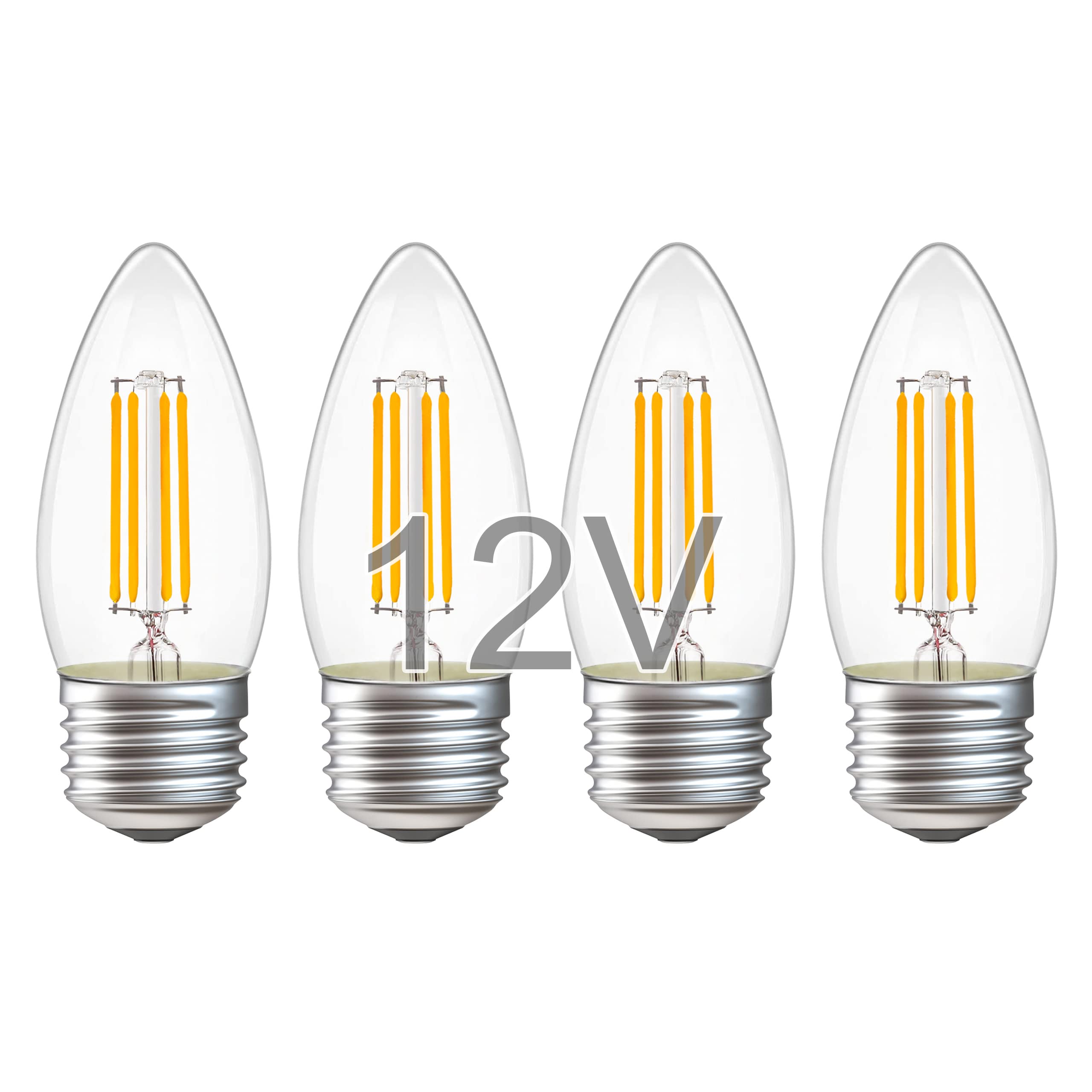 Tokcon 12 Volt Low Voltage Led Candelabra Light Bulbs - Soft Warm White 2700K 4W(Only For 12V Dc/Ac) - E26 Base - 40W Equivalent