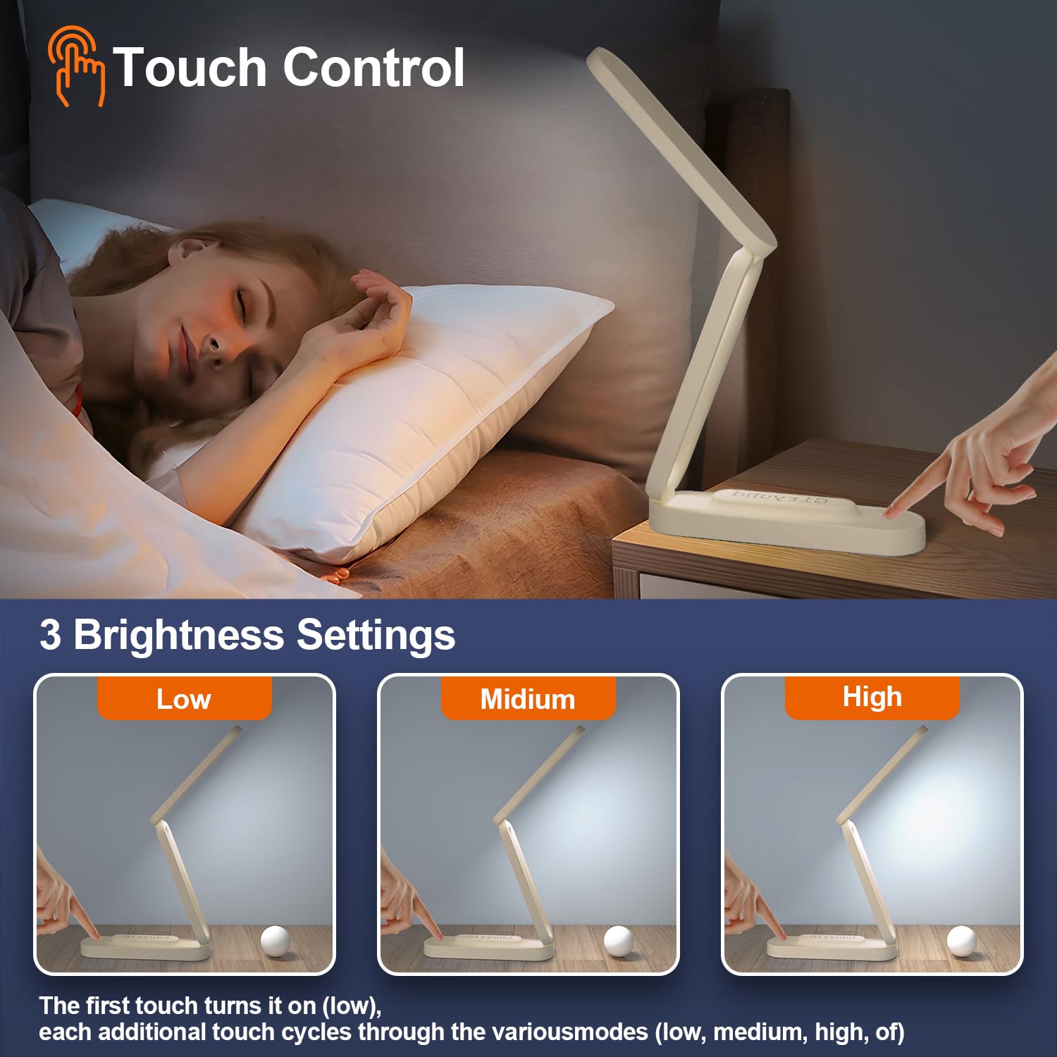 Giryuhd LED Desk Lamp Rechargeable Portable Foldable Khaki A211 Plastic