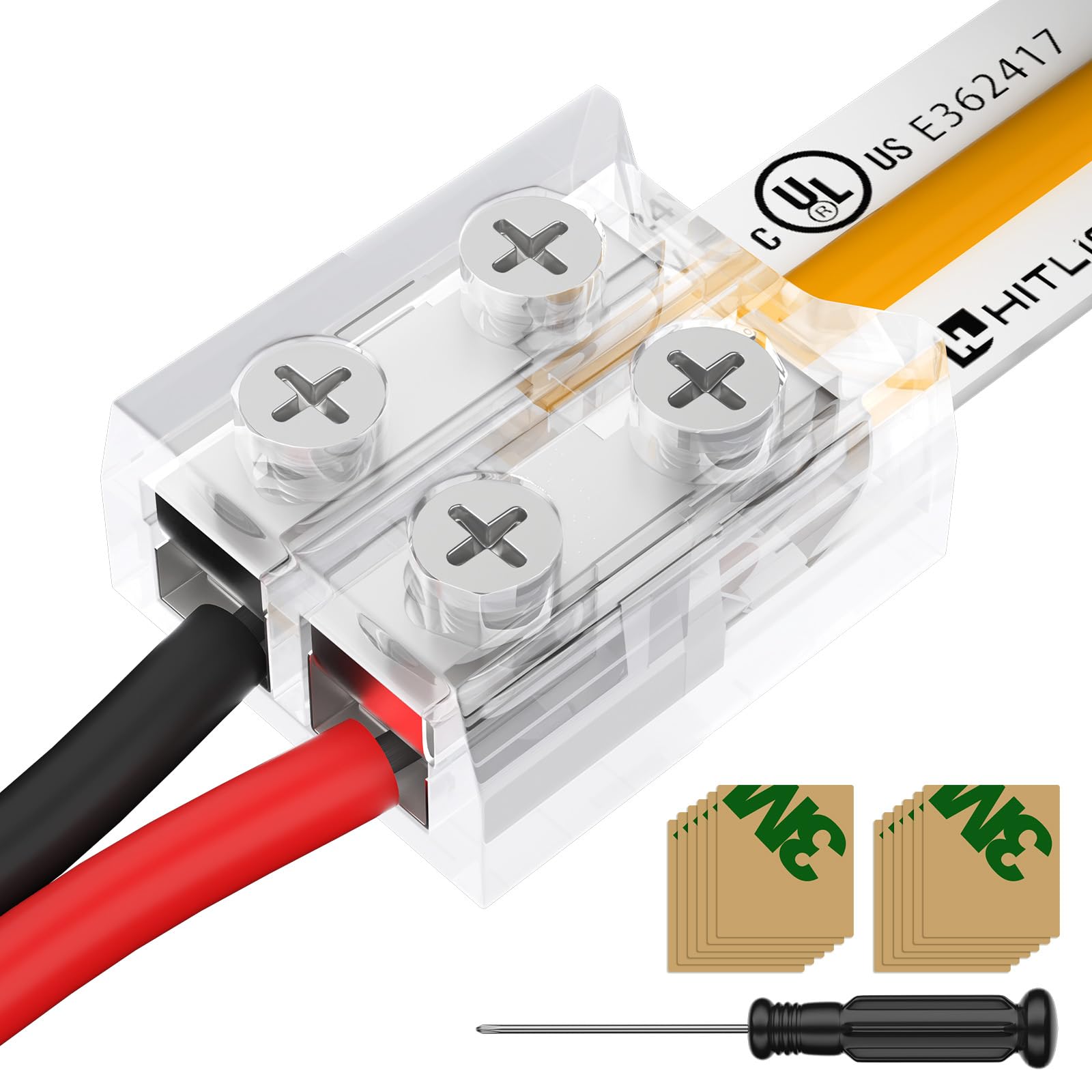 HitLights 12 Pack LED Connector 2 Pin 8mm Solderless LED Tape Lights Connector Transparent LED Strip Lights Connectors with Scre