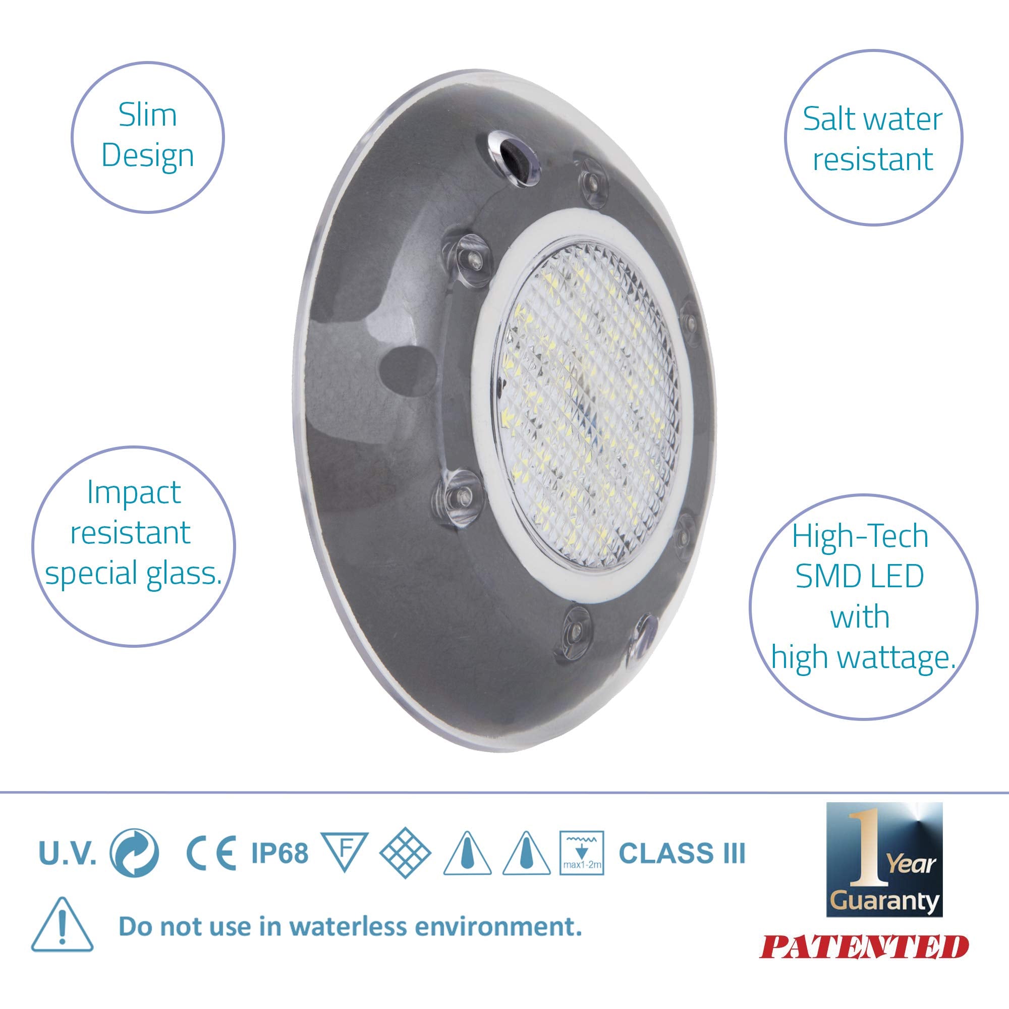 Al Aker Lighting Led Underwater Boat Lights, 25W 12V (Blue, Green, White Led Colour Options), Surface Mount For Boats, Yachts, C