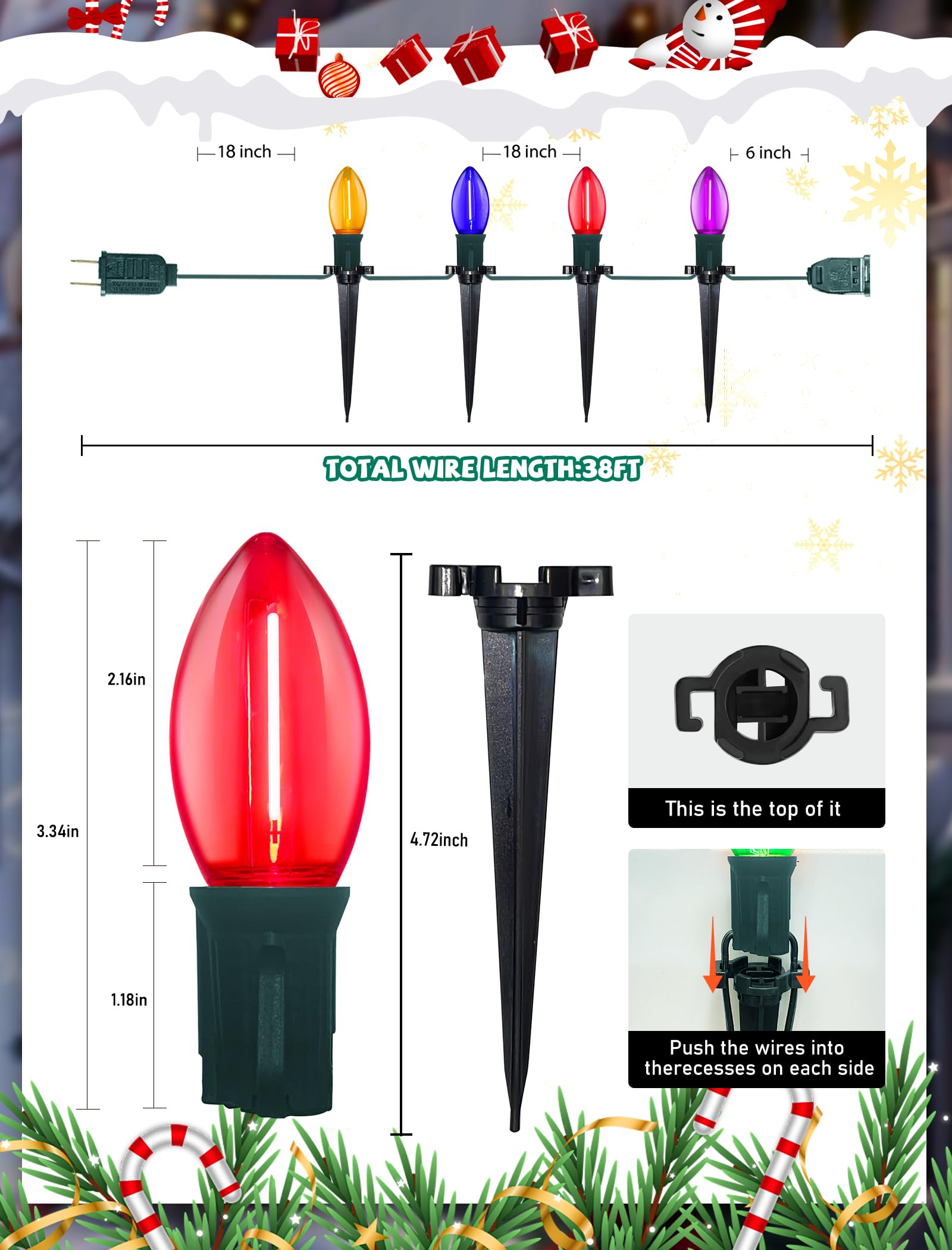 GOOTHY C9 LED Christmas Pathway Lights 38FT 25 Multicolor Bulbs Connectable Outdoor Decor