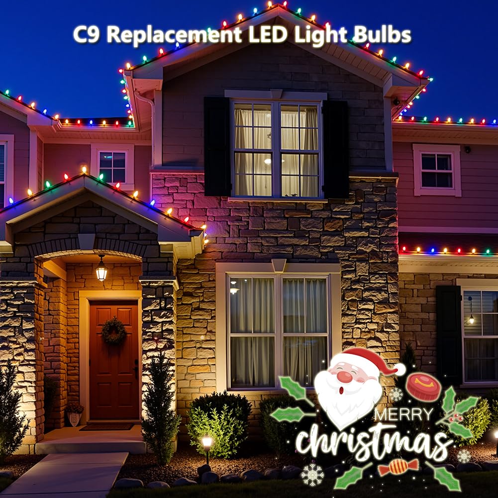 Vruxuri C9 LED Christmas Light Bulbs, Shatterproof & Dimmable, 25 Pack, Multicolor