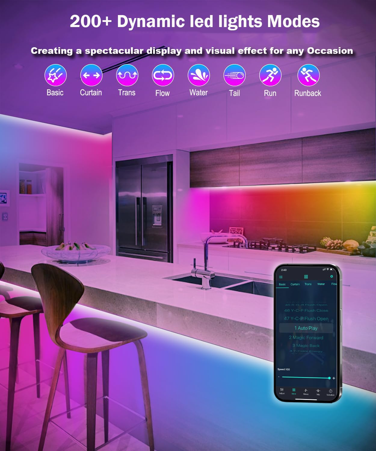 Dtqj Led Strip Lights For Bedroom 33 Ft, Ic-Rgb Led Lights For Room With Remote Bluetooth App Control, Usb Led Light Strip For A