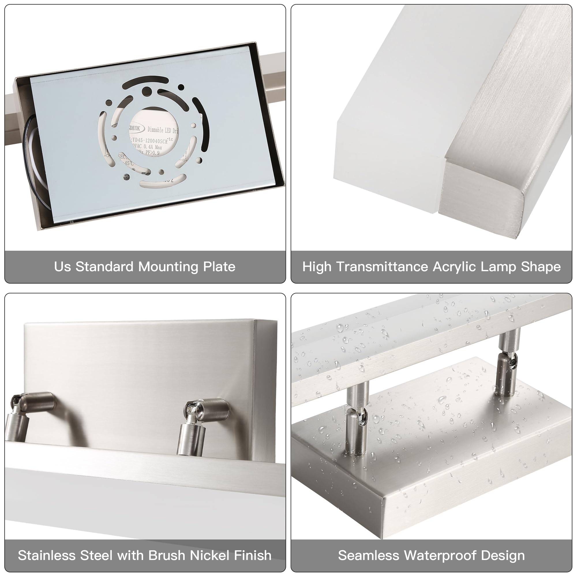 HUMHOLD 48" LED Bathroom Vanity Light, Dimmable 46W, Cool White 5000K, Brushed Nickel, Model THD-VL-48-1