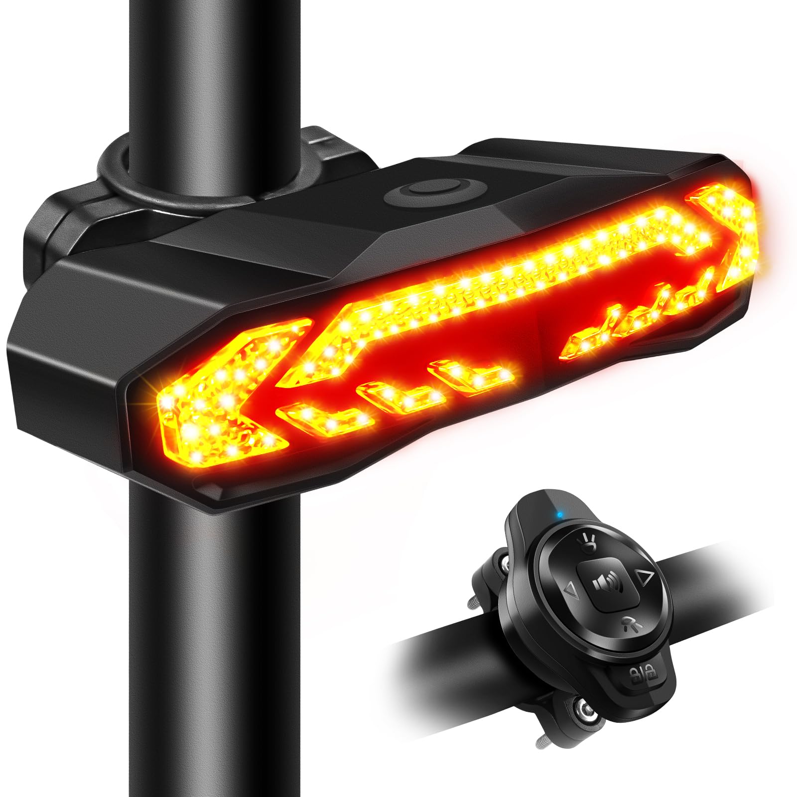 NineLeaf Bike Turn Signals Kit, Auto On/Off, USB Rechargeable, IP65 Waterproof, Model KS-SF31-02C, Taillight Oval Remote