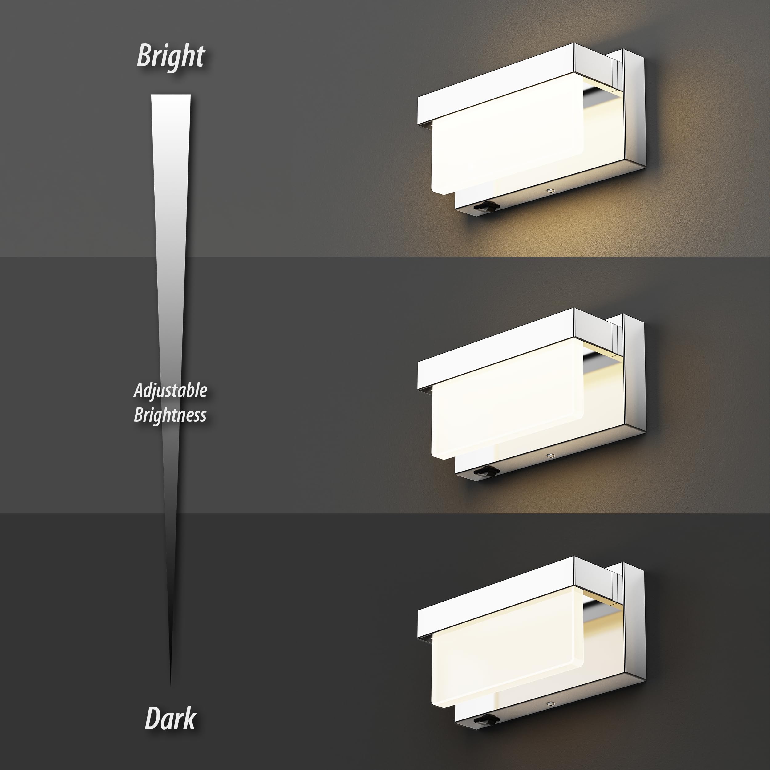 Lightinn Wall Sconce Chrome Wall Light With On/Off Switch 8 Inch Led Wall Lamp Acrylic Lampshade 4000K Sconce Wall Lighting