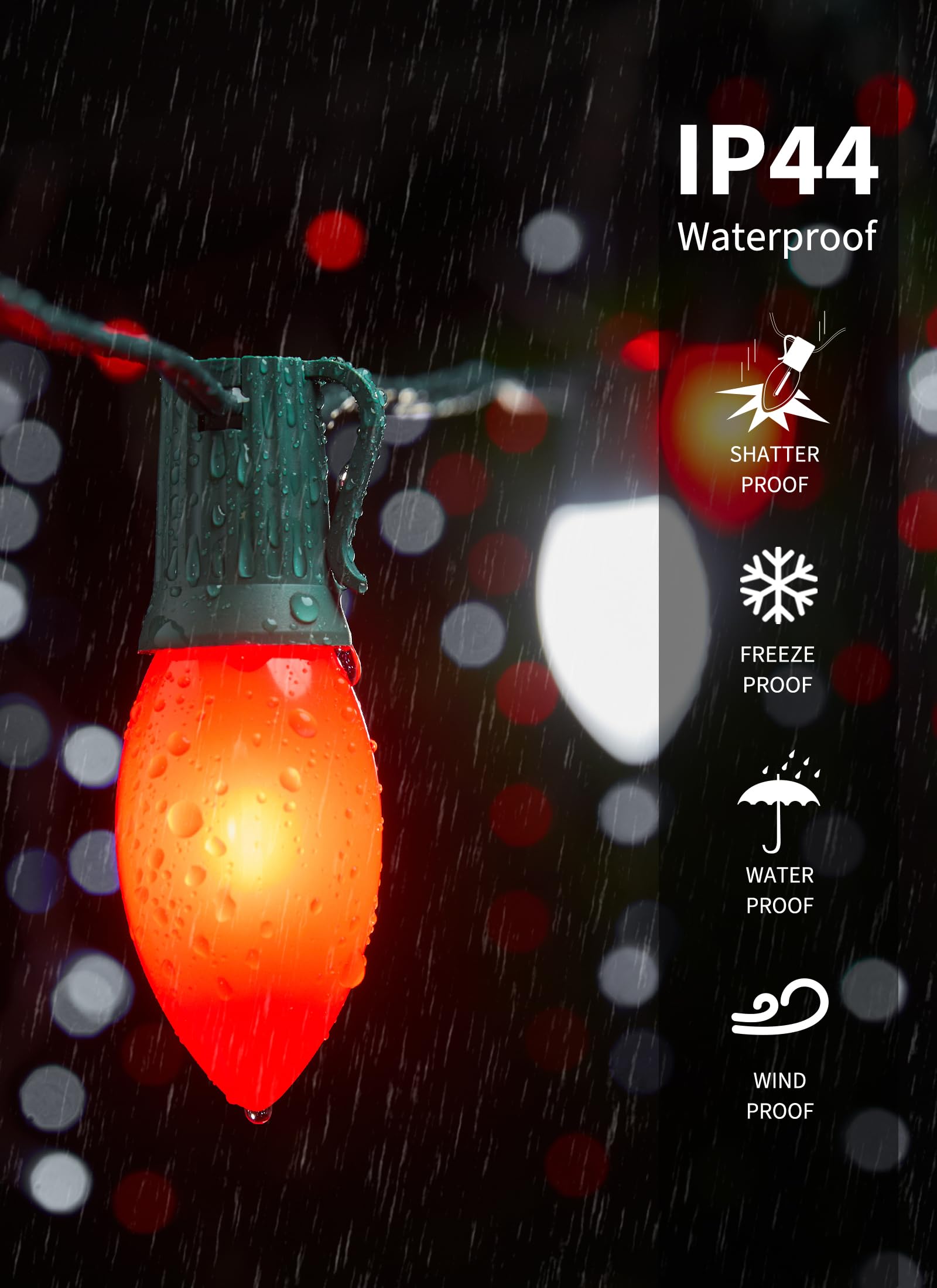 Vintage C9 Led Christmas Lights Outdoor, 100 Feet C9 String Lights With 100 Shatterproof C9 Bulbs, Waterproof Connectable Christ