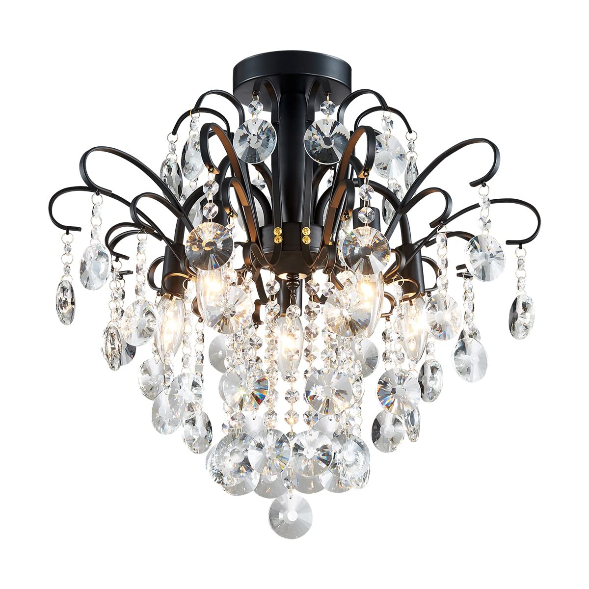 Wuzups Black Crystal Chandelier Flushmount Ceiling Light, 17.5''H X 19.3''W, E12