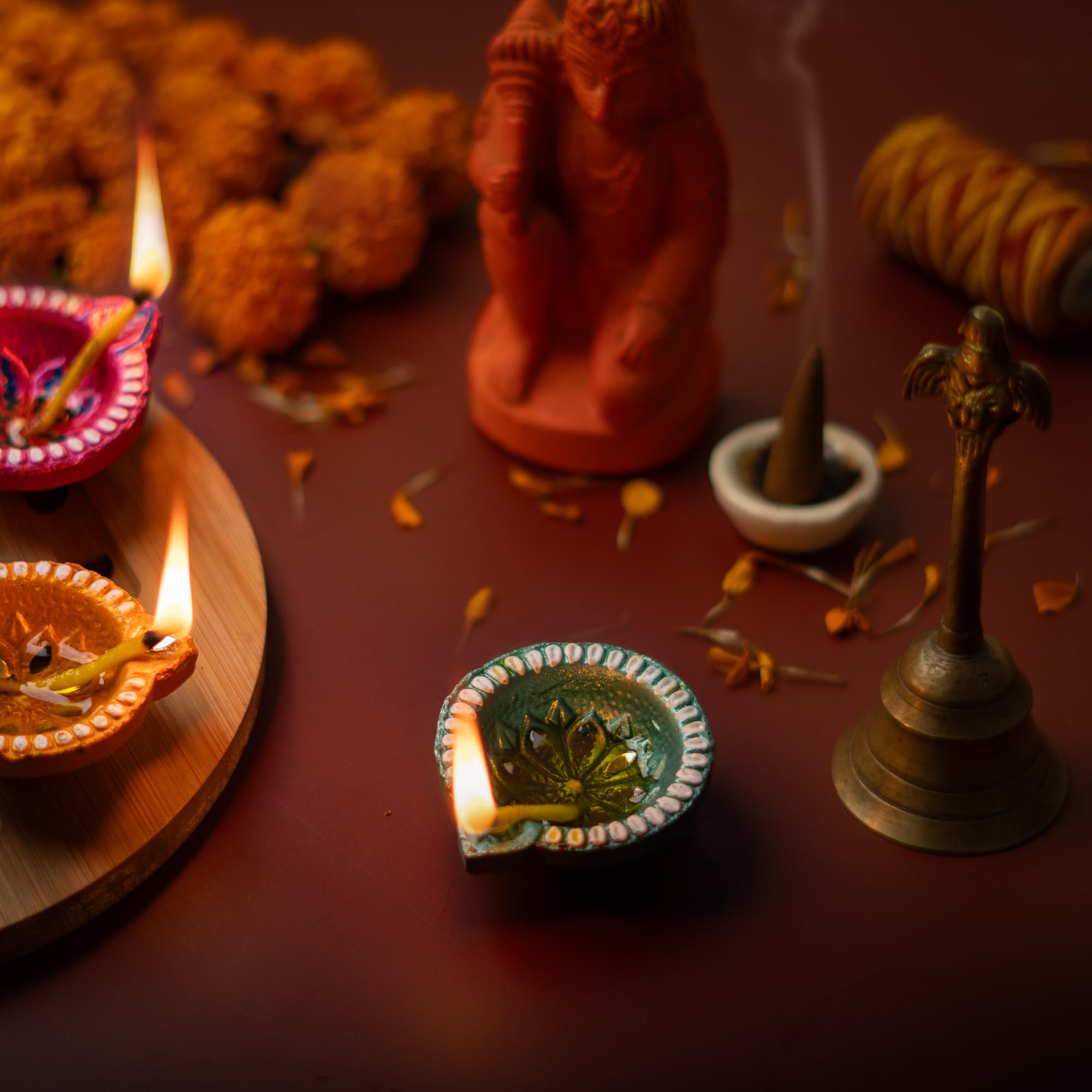 Letz Celebrate Clay Diyas - Pack of 24 Handmade Diwali Decorations, Design 6, for Pooja and Home Decor