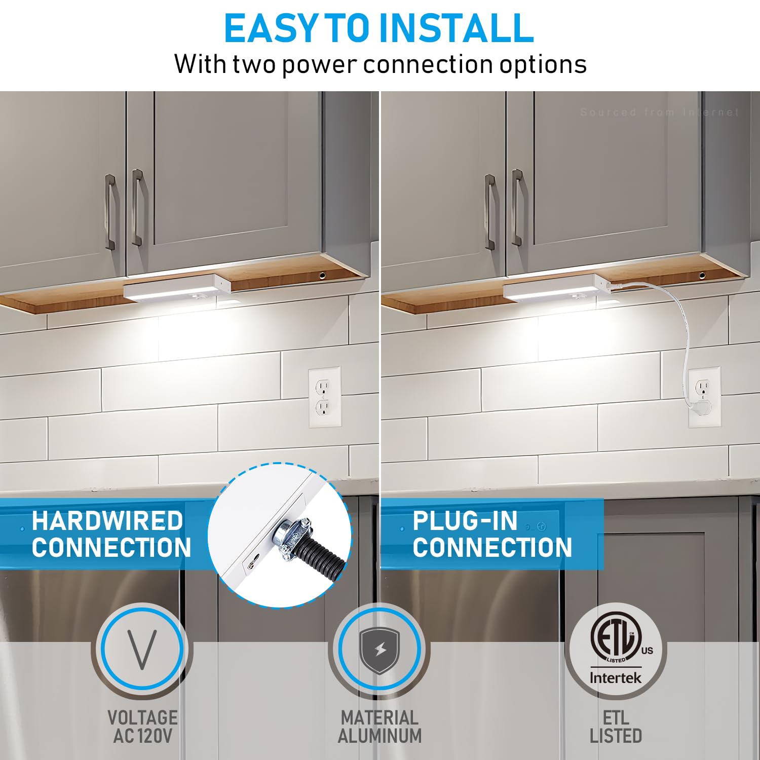 Torchstar Led Under Cabinet Lighting 3Cct, 8 Inch 6W 400Lm, Hardwired & Plug-In, 3 Color Selectable Cri90 120V Etl Listed Dimmab